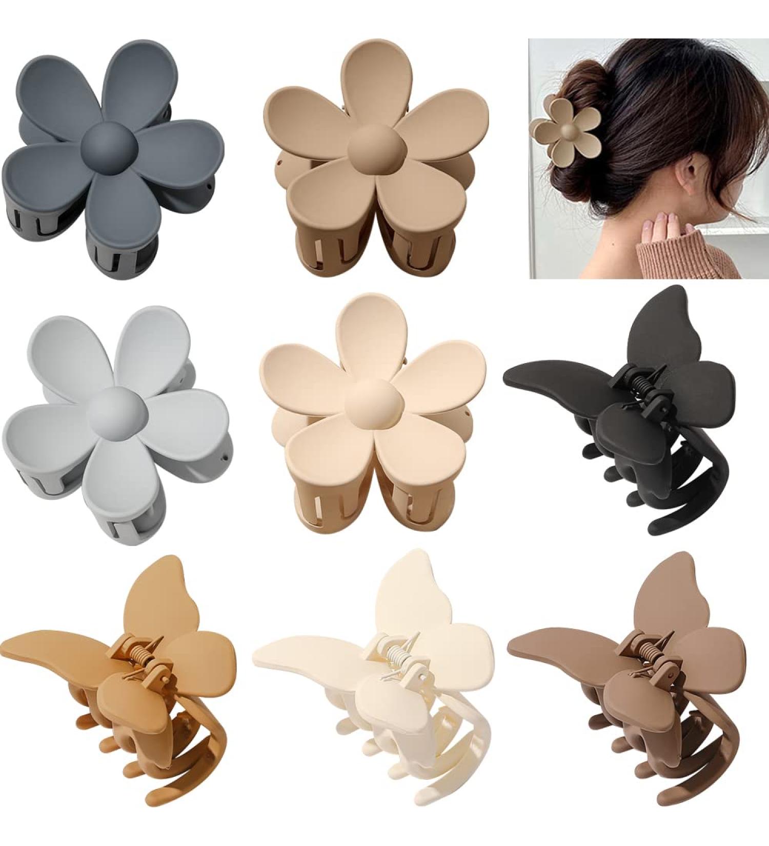 8 Pcs Butterfly Flower Claw Clips & Spiral Hair Ties Set for Women and Girls - Buy Online on GoSupps.com