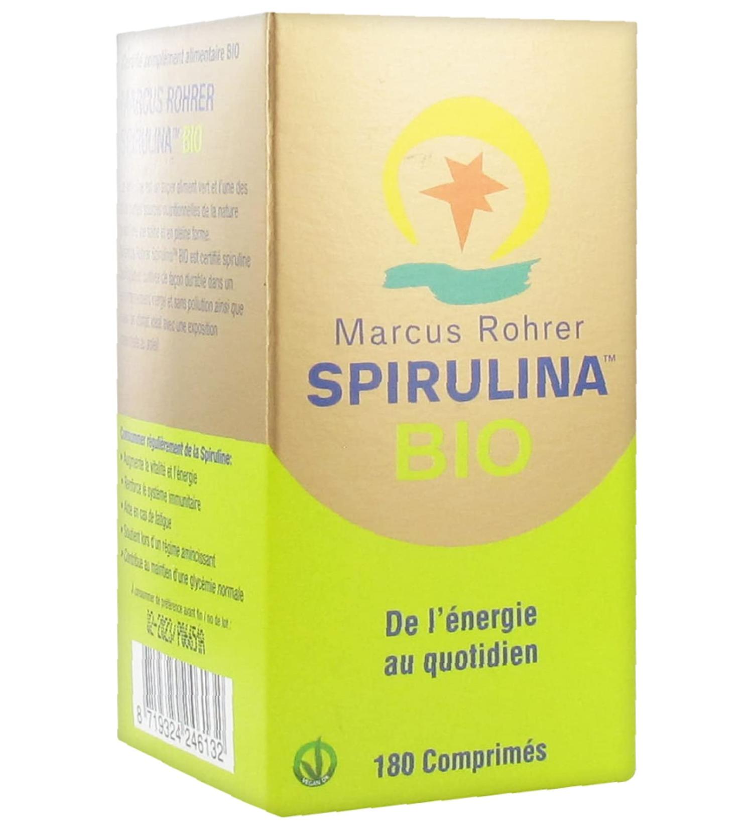 Marcus Rohrer Spirulina Organic Spirulina 100% Natural Glass Bottle of 180 Tablets – 1 Month Program – Green