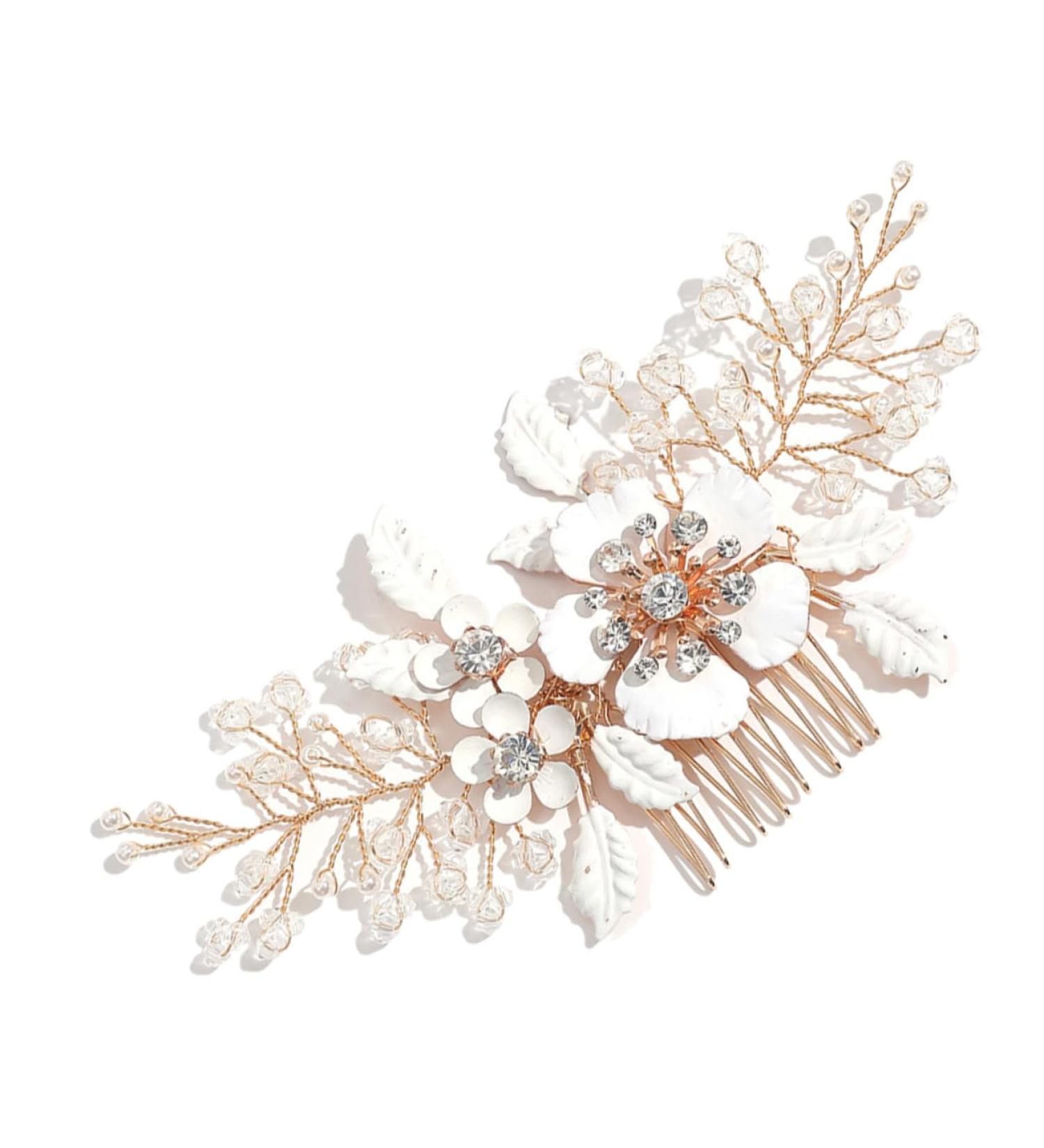 FOMIYES Rhinestone Pearls Accessories Inlaid Hair Side Combs Pearl Bridal Side Comb Rhinestone Hair Accessories Leaf Hair Accessories Flower Decor Metal White Bride Wedding Hair Comb - Buy Online on GoSupps.com