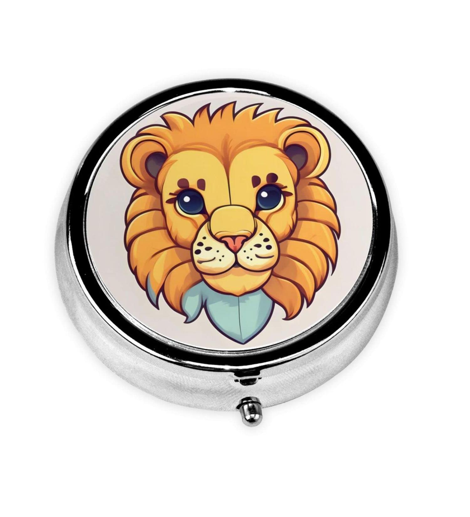 Cartoon Cute Little Lion Round Pill Box Organizer - 3 Compartment Portable Travel Case for Easy Medication Management - Buy Online on GoSupps.com