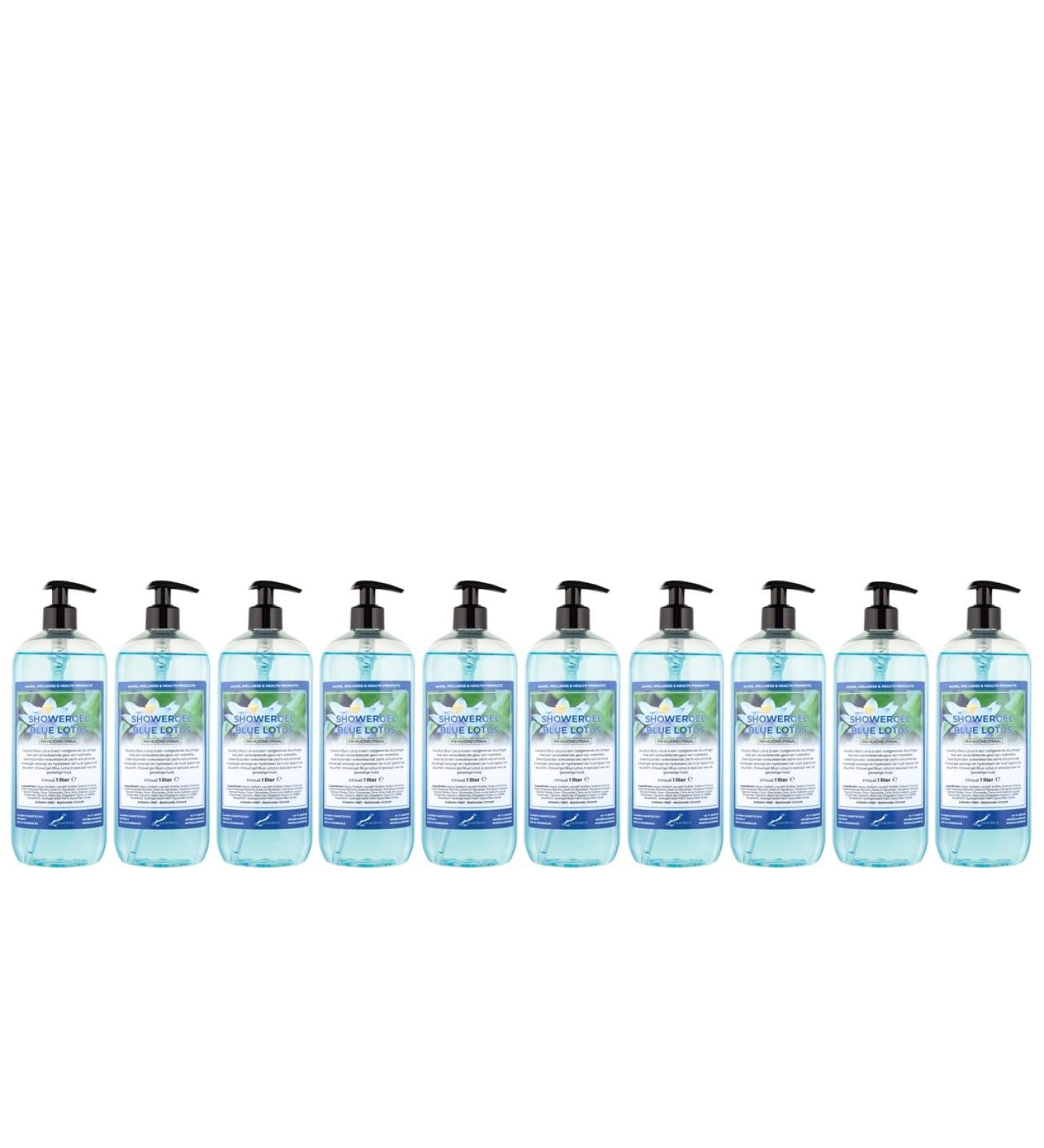 Claudius Showergel Blue Lotus 10 x 1 liter with 10 pumps transparent