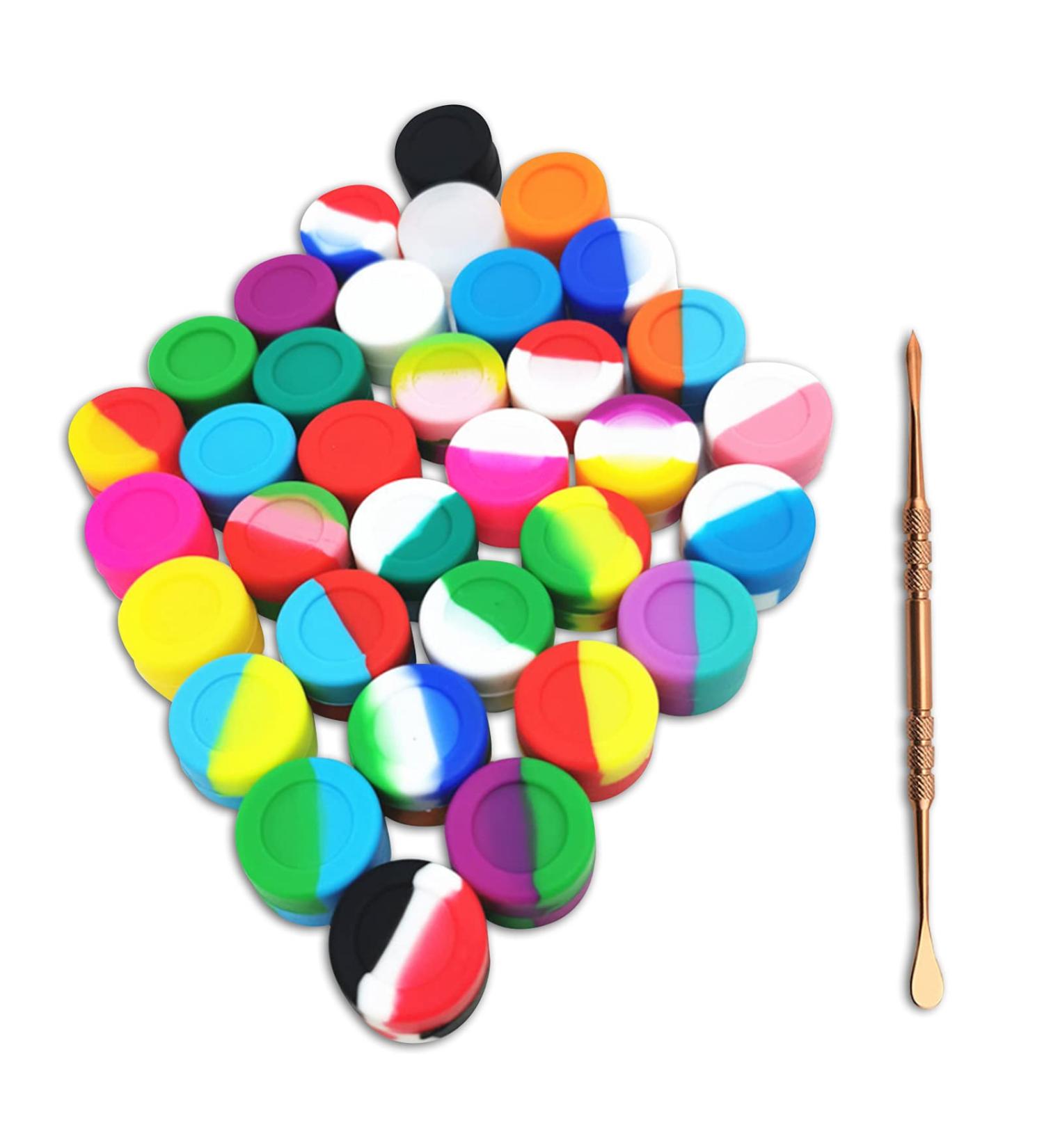 Wax Silicone Container  100Pcs 3ML Smilerain Silicone Slicks for Wax Non-Stick Multi Use Wax Oil Bottles Concentrate Storage Jars Assorted Colors Silicone Containers with Golden Spoon Carving Tool - Buy Online on GoSupps.com