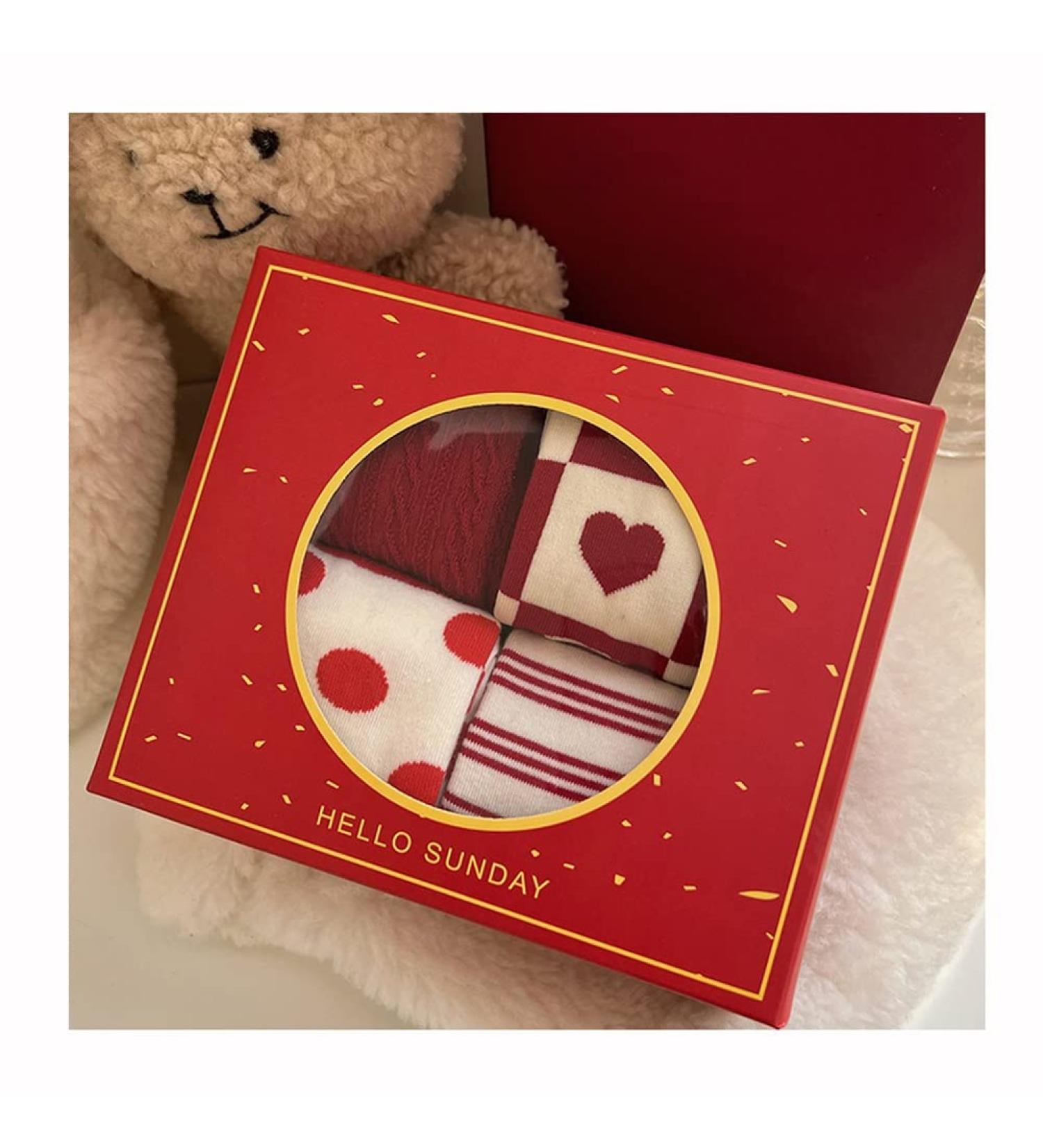 Chinese Zodiac Lucky Socks Gift Set - 4 Pairs of Red Cotton Socks for Girls, Size 34-40 - Buy Online on GoSupps.com