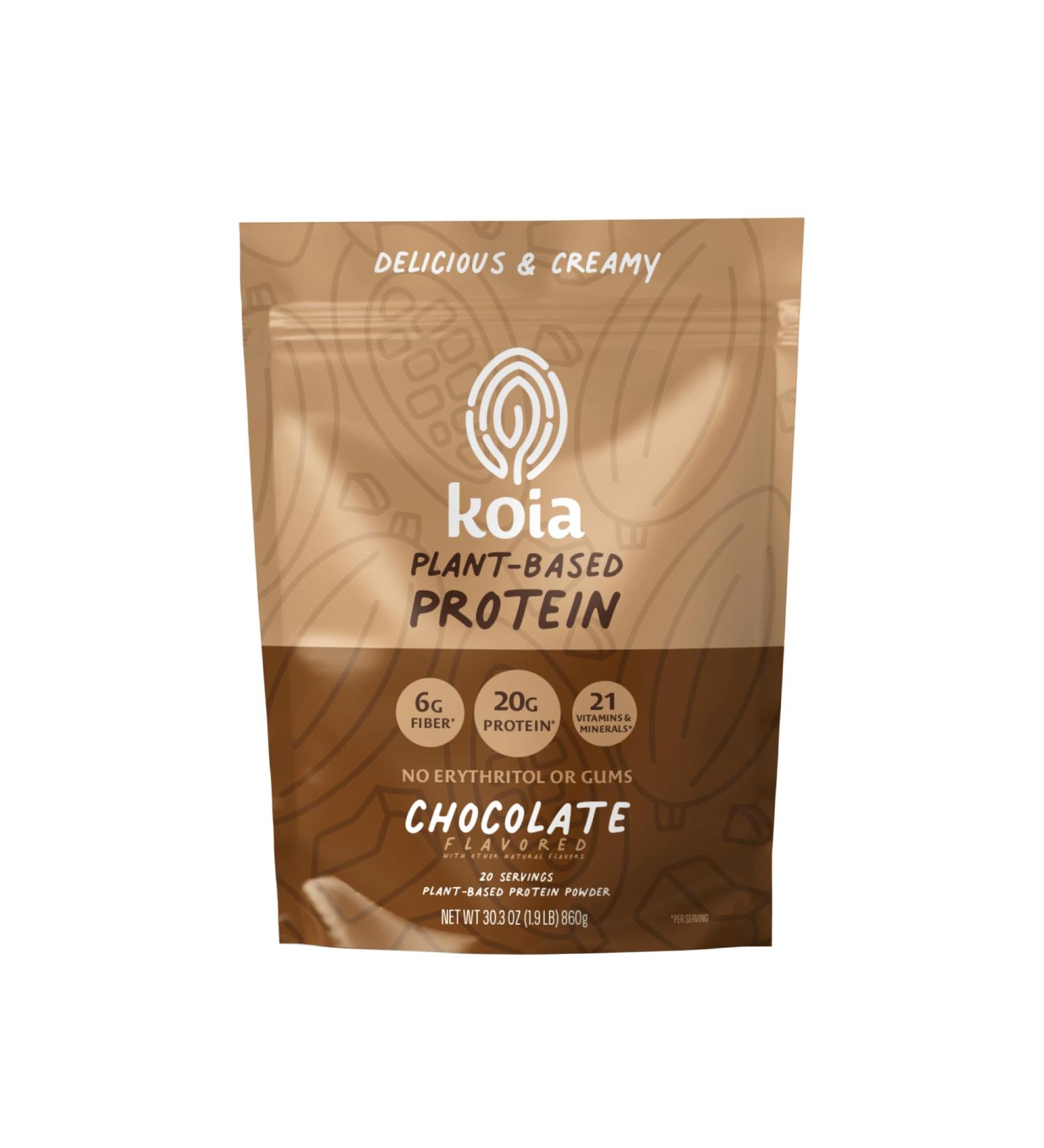 Koia Plant Based Protein Powder, Chocolate, 20g Protein, 3g Sugar, 6g Prebiotic Fiber, Pre & Post Workout, 21 Vitamins & Minerals, No Seed Oils, Dairy-Free, Gluten-Free, Non-GMO, 20 Servings, 28.2 Oz - Buy Online on GoSupps.com