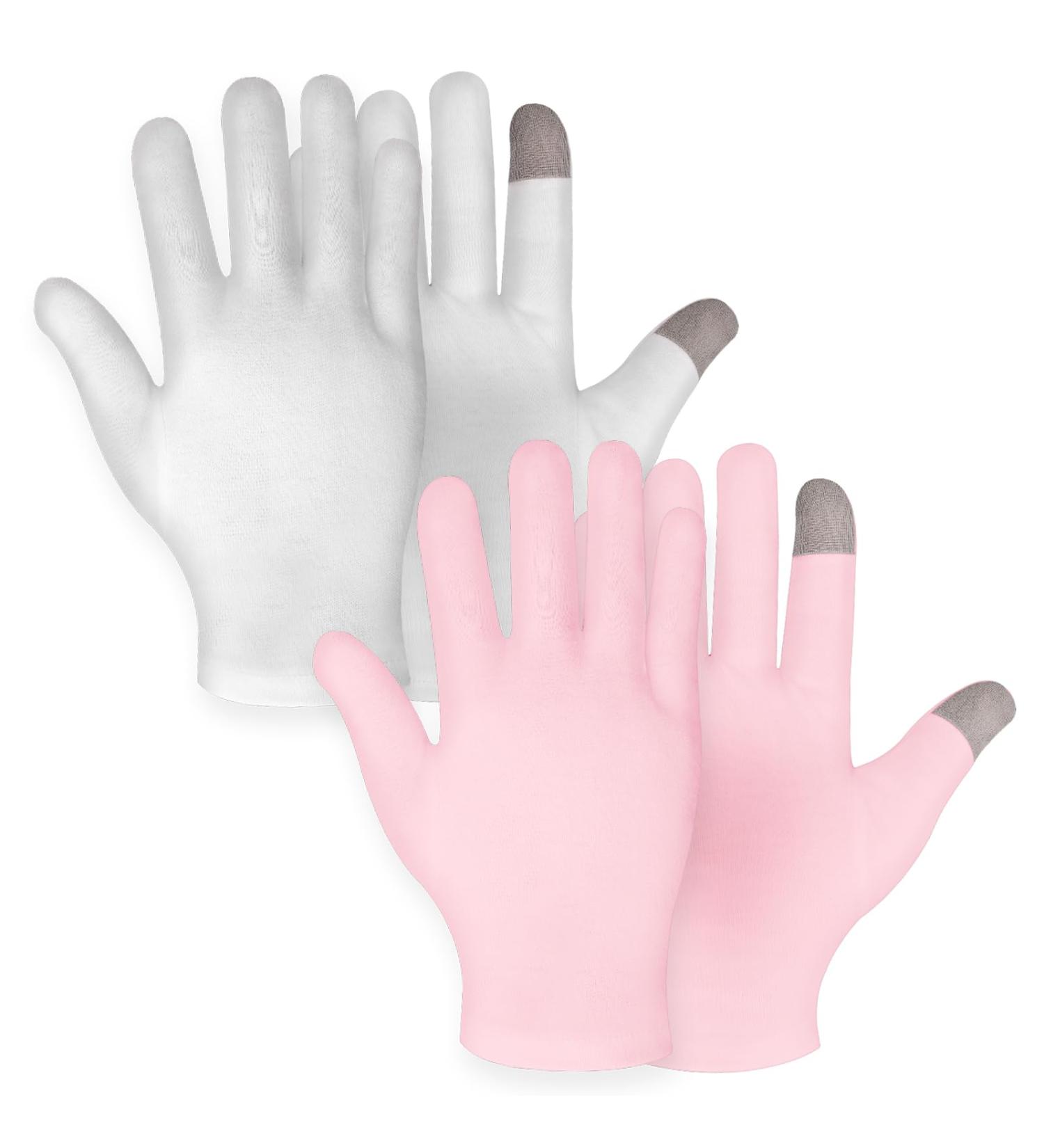 Dimeho 2 Pairs Moisturizing Gloves Touch Screen Cotton Spa Lotion Glove Overnight Bedtime Skin Care Gloves Eczema Glove for Dry Chapped Hands Women Beauty (White + Pink) - Buy Online on GoSupps.com