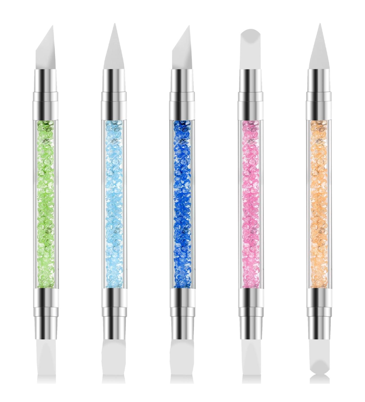 5 Pcs Dual Tipped Silicone Nail Tools - Acrylic Handle Nail Art Brushes for Home & Salon - Buy Online on GoSupps.com