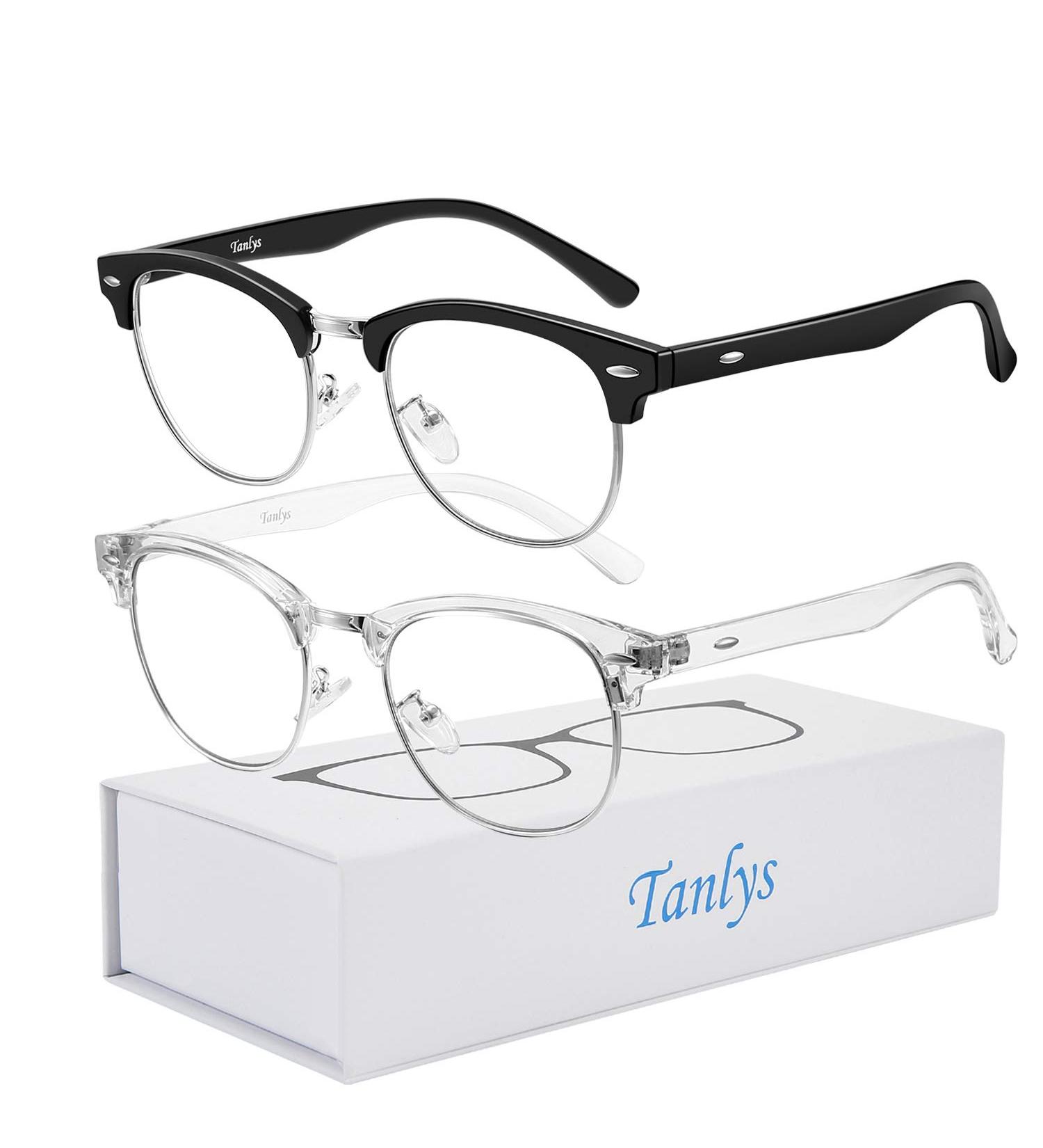 Tanlys Blue Light Blocking Glasses 2 Pack - Anti UV, Reduce Headache, Stylish Gaming Eyewear for Men and Women - Black Clear - Buy Online on GoSupps.com