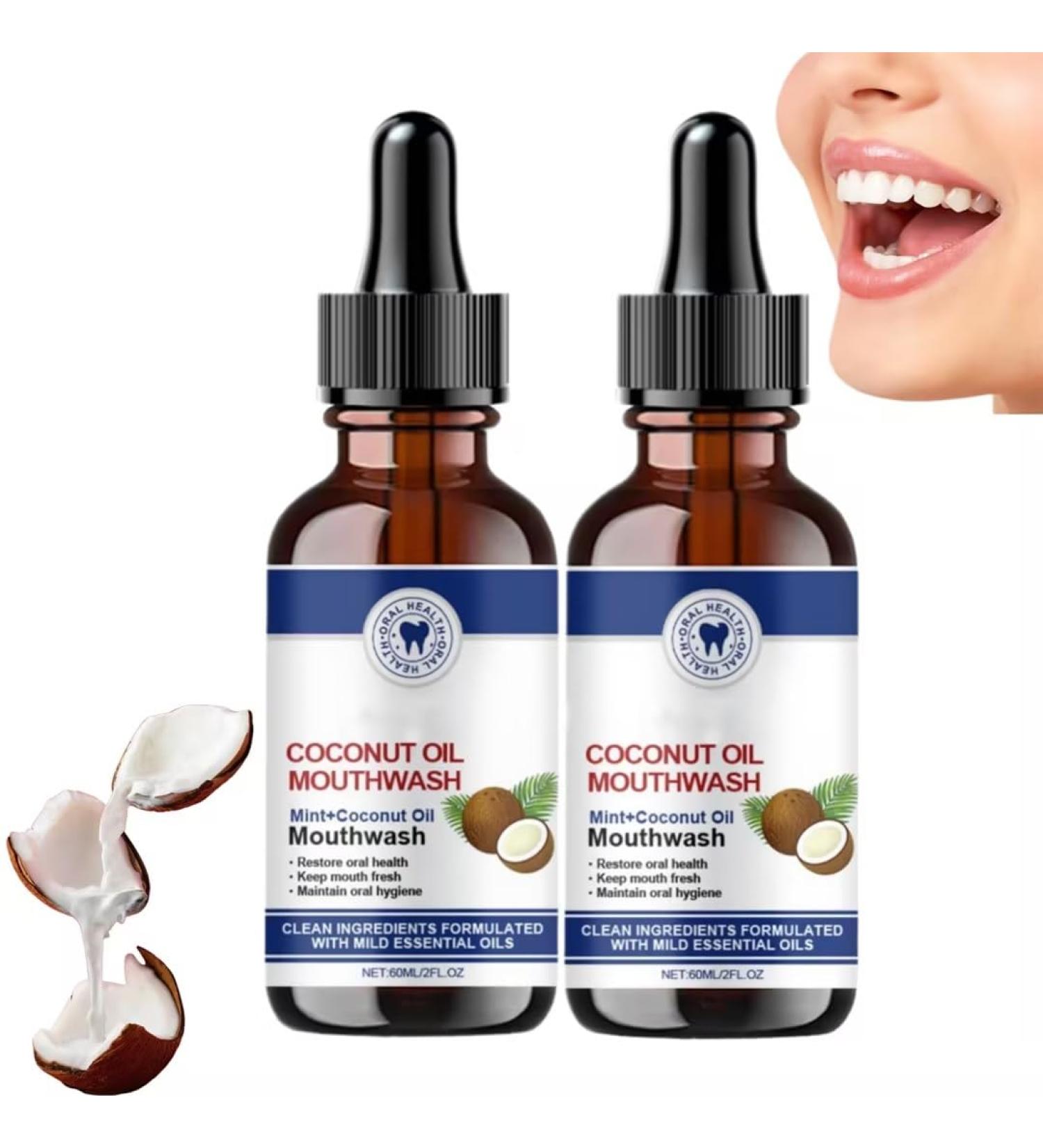 2PC Whitening Oil Mouthwash with Coconut Oil and Peppermint Oil Freshens Breath Eliminates Bad Breath Whitens Teeth Ourlyard Coconut Oil Mouthwash - Buy Online on GoSupps.com