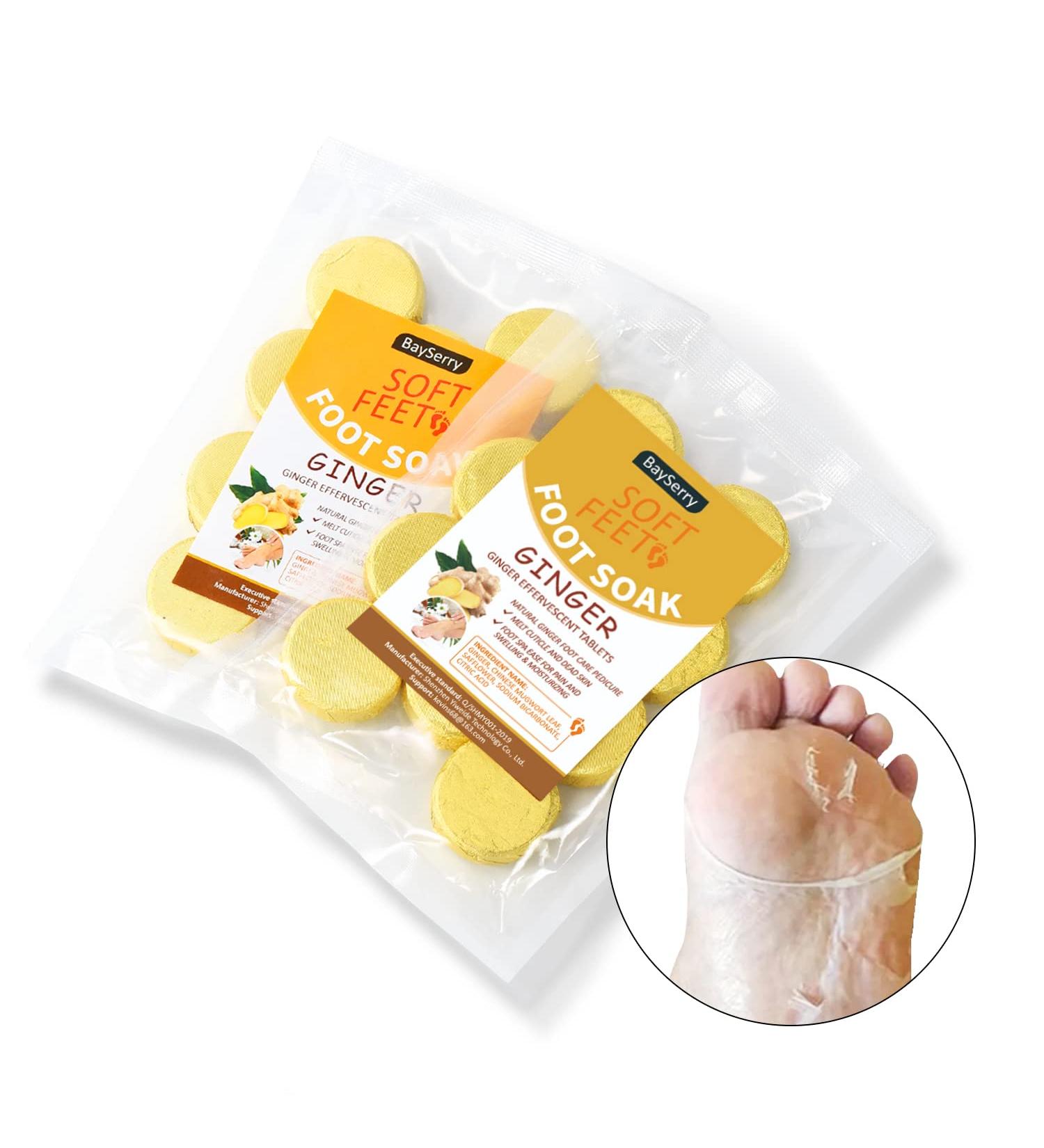 Ginger Foot Soak Salts for Soft, Moisturized Feet - 20 Count Pack to Remove Dead Skin, Repair Cracked Heels - Effervescent Bath Treatment - 7oz - Buy Online on GoSupps.com