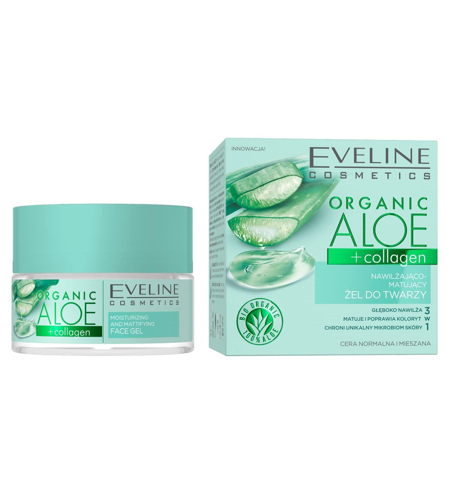 Eveline Cosmetics Organic Aloe + Collagen Moisturizing Gel | Mattifying Facial Gel 50ml | International Shipping - Buy Online on GoSupps.com