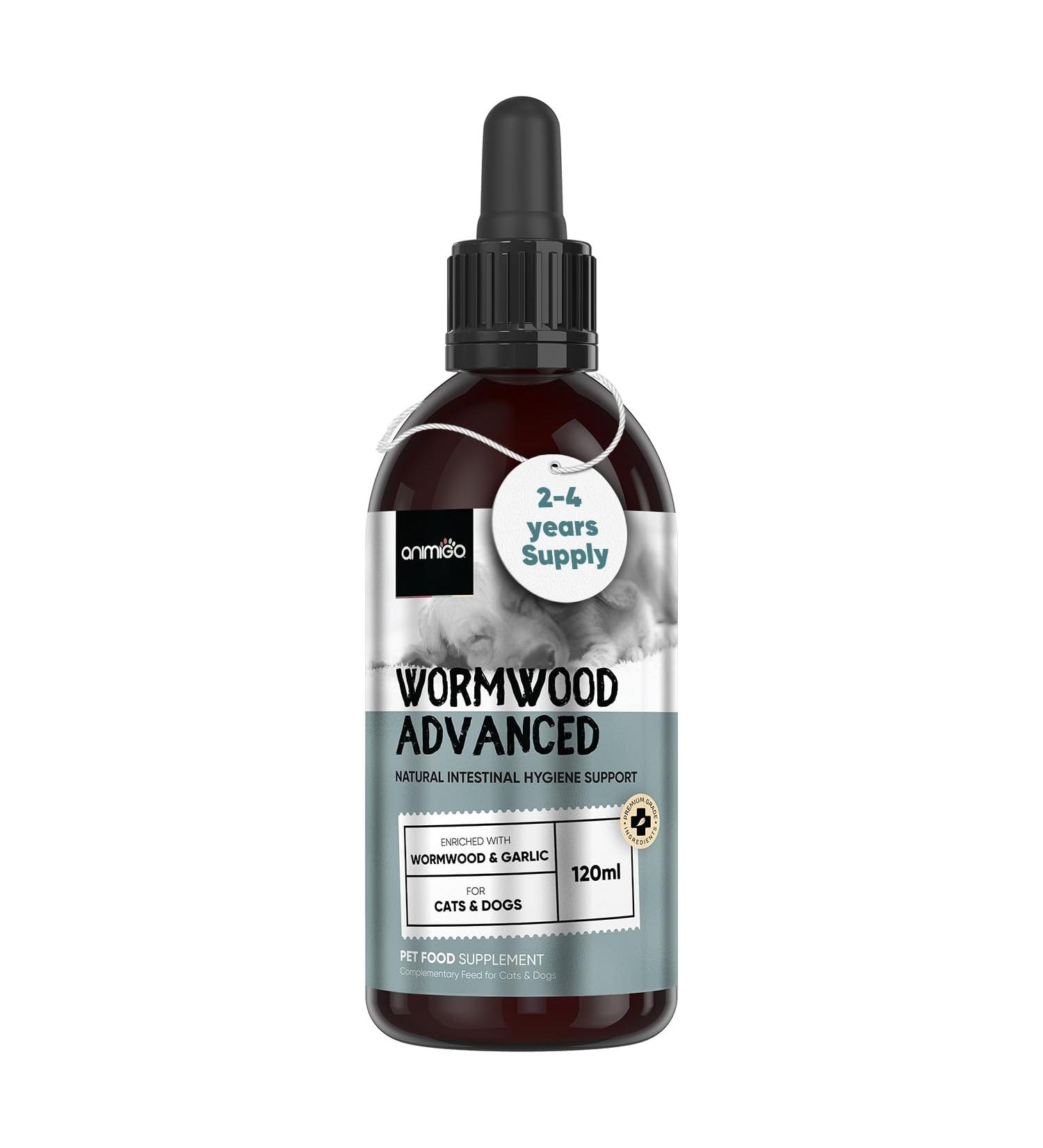 Natural Wormwood Liquid for Dogs & Cats - 2-4 Years Supply - 100% Safe with No Nasty Chemicals & Known Side Effects - Mix in Water & Food - Wormwood Drops For Gut Health & Intestinal Hygiene - 120ml 120 ml (Pack of 1) - Buy Online on GoSupps.com