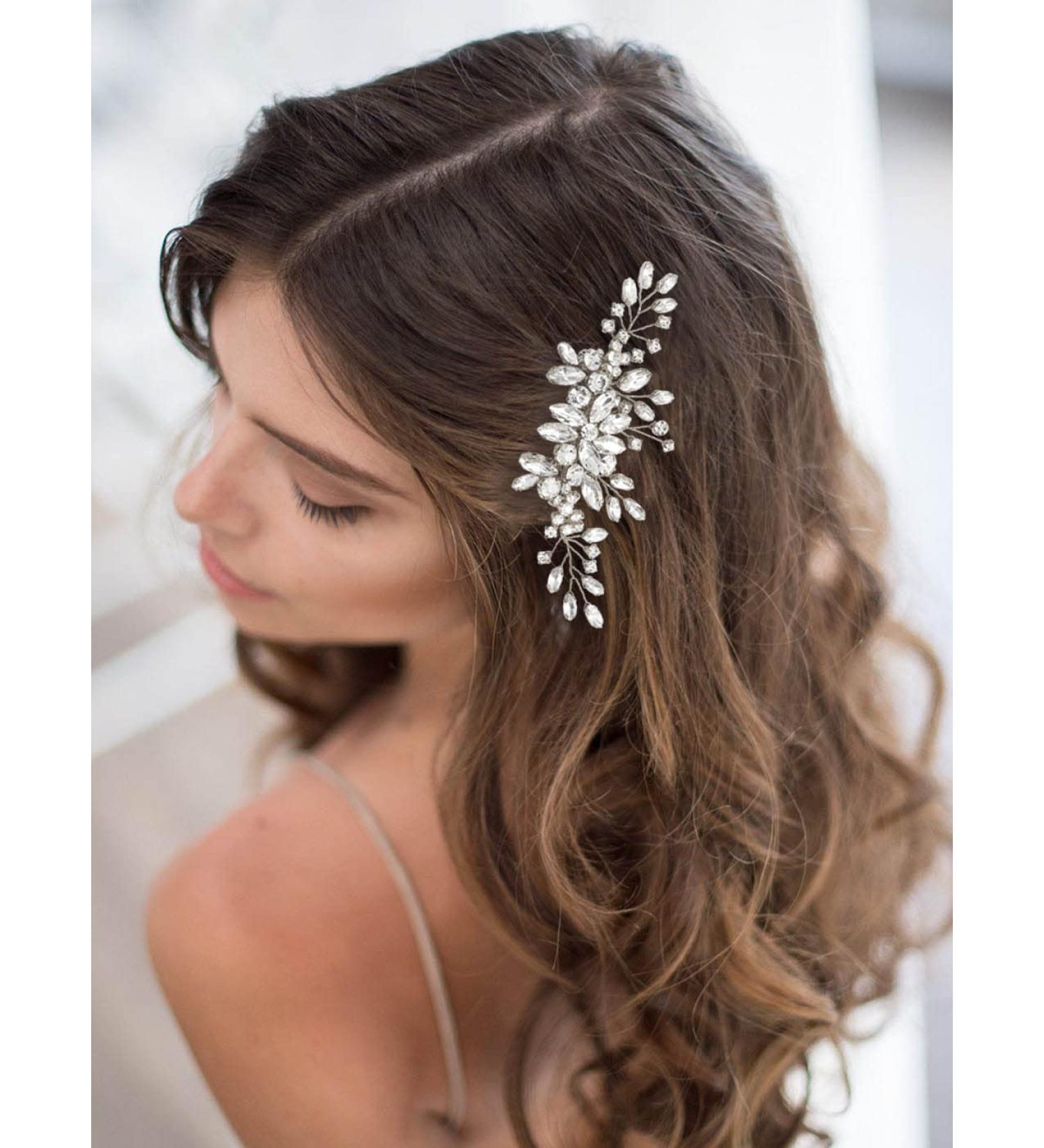 Unicra Crystal Wedding Hair Comb - Sparkly Rhinestone Bridal Headpiece for Women - A-Silver - Buy Online on GoSupps.com