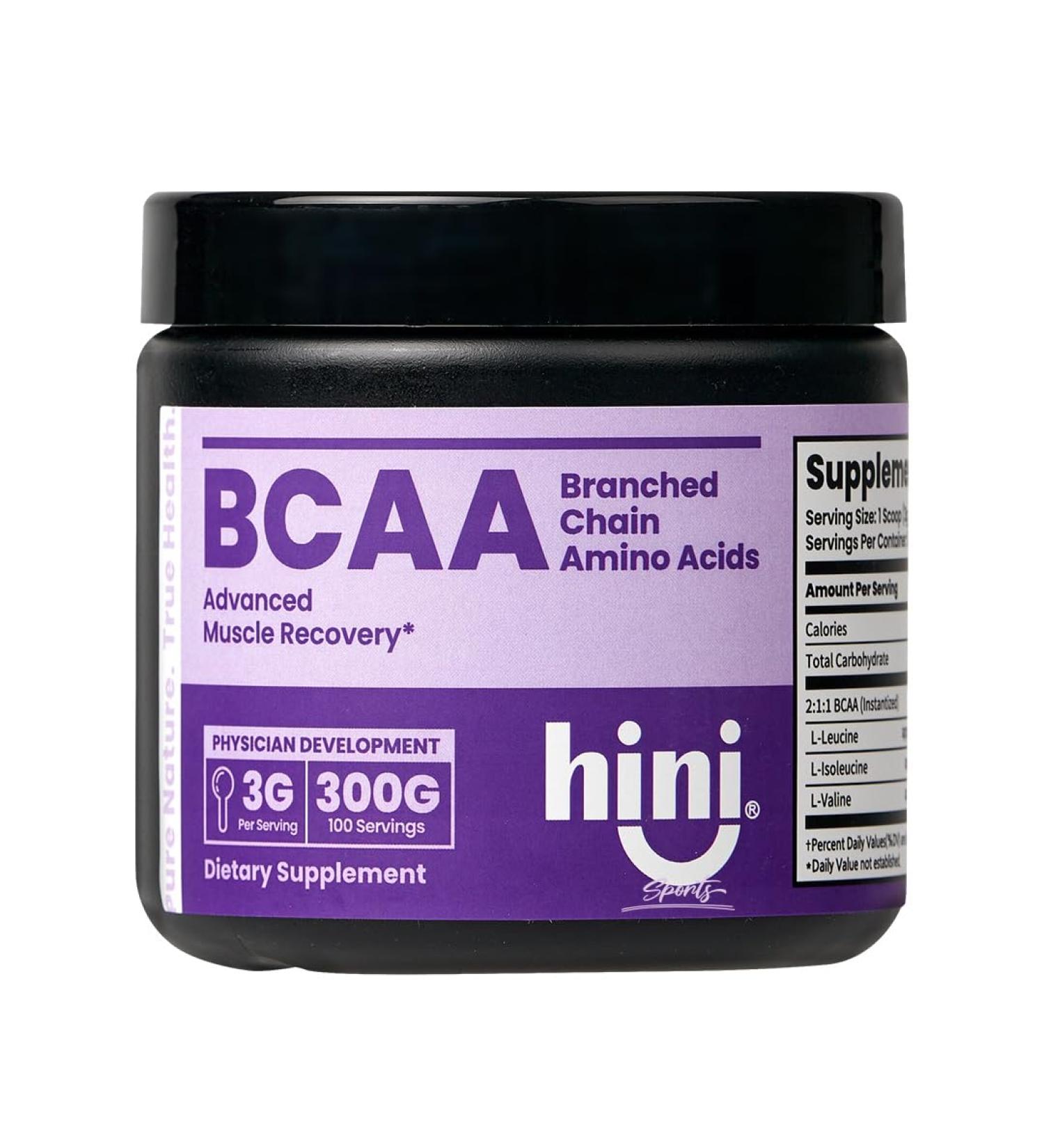 HINI BCAA Powder- BCAA 2:1:1 L-Leucine Unflavored Pre/Intra Workout Support Gluten Free Sugar Free Post Workout Muscle Recovery Drink with Amino Acids 100 Serving 300g / 10.58 oz - Buy Online on GoSupps.com