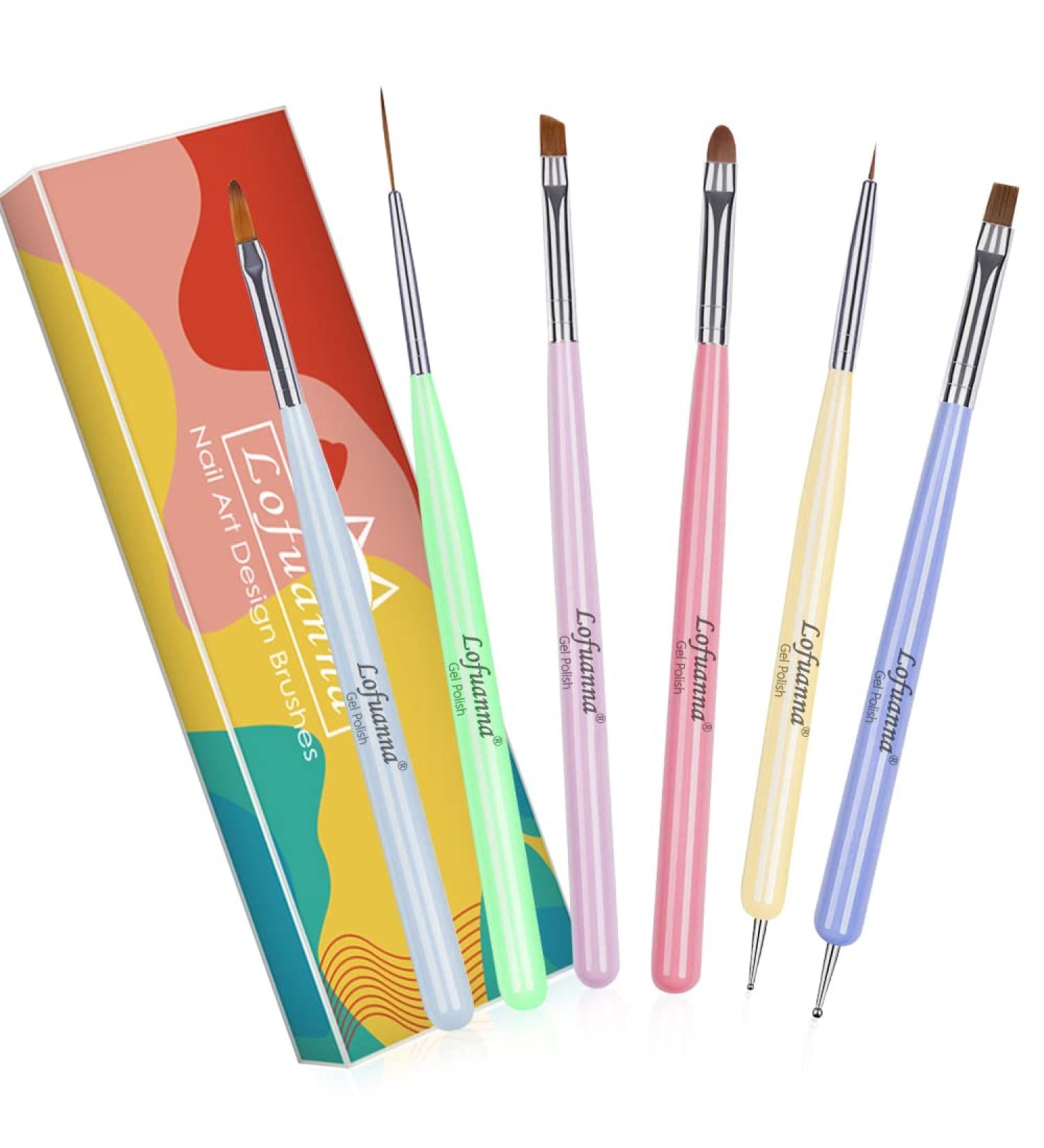 Nail Art Brushes Set - 6Pcs for Nail Tips Design with Poly Gel, Acrylic Brushes, Painting Drawing Pen Kit - Salon/Home Use - Buy Online on GoSupps.com