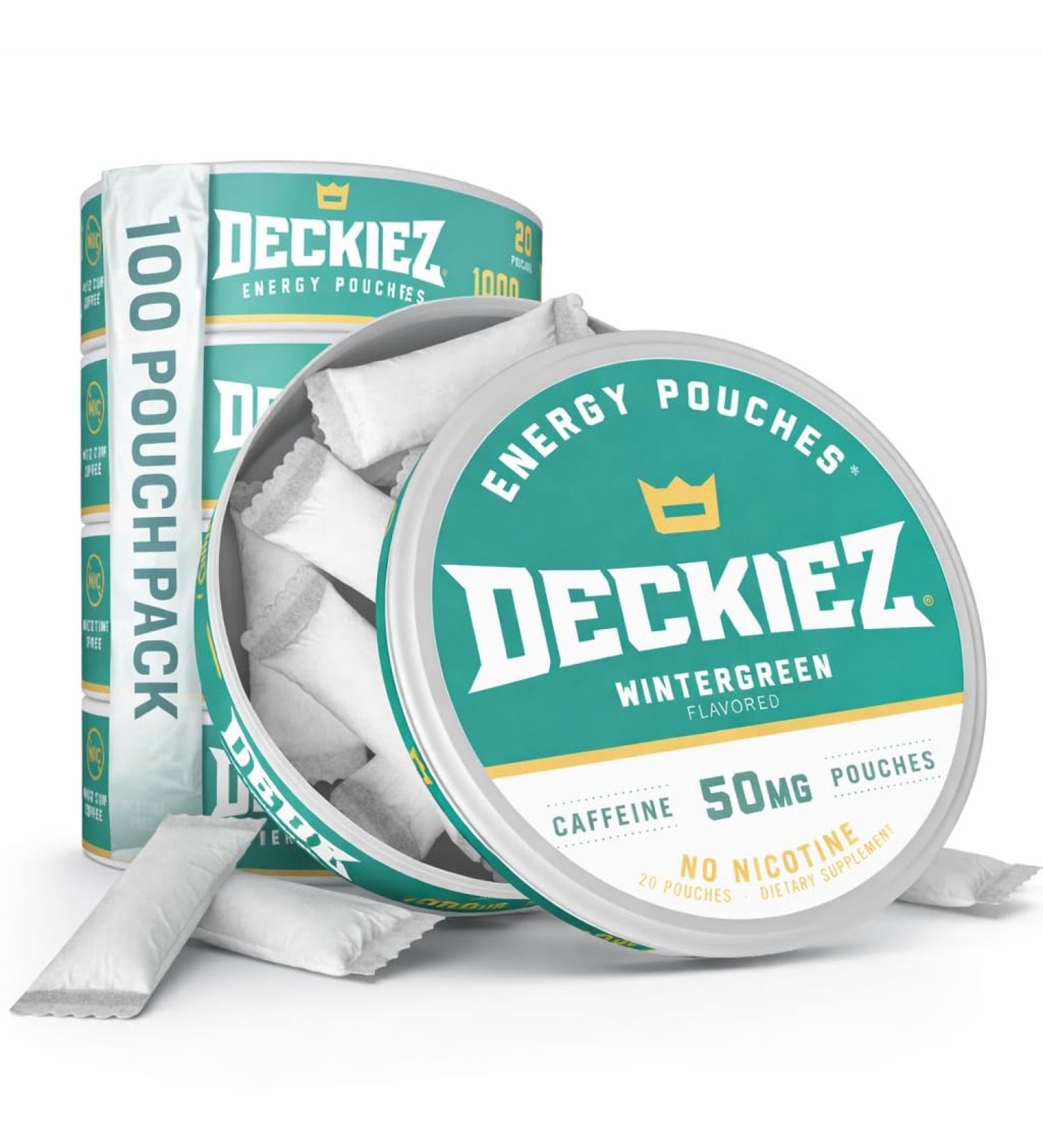 Deckiez Energy Pouches 5 Cans (100 Pouches) Sugar Free Caffeine Supplement Coffee Pouches & Energy Drink Alternative 50mg Caffeine Pouches Wintergreen Flavor - Buy Online on GoSupps.com