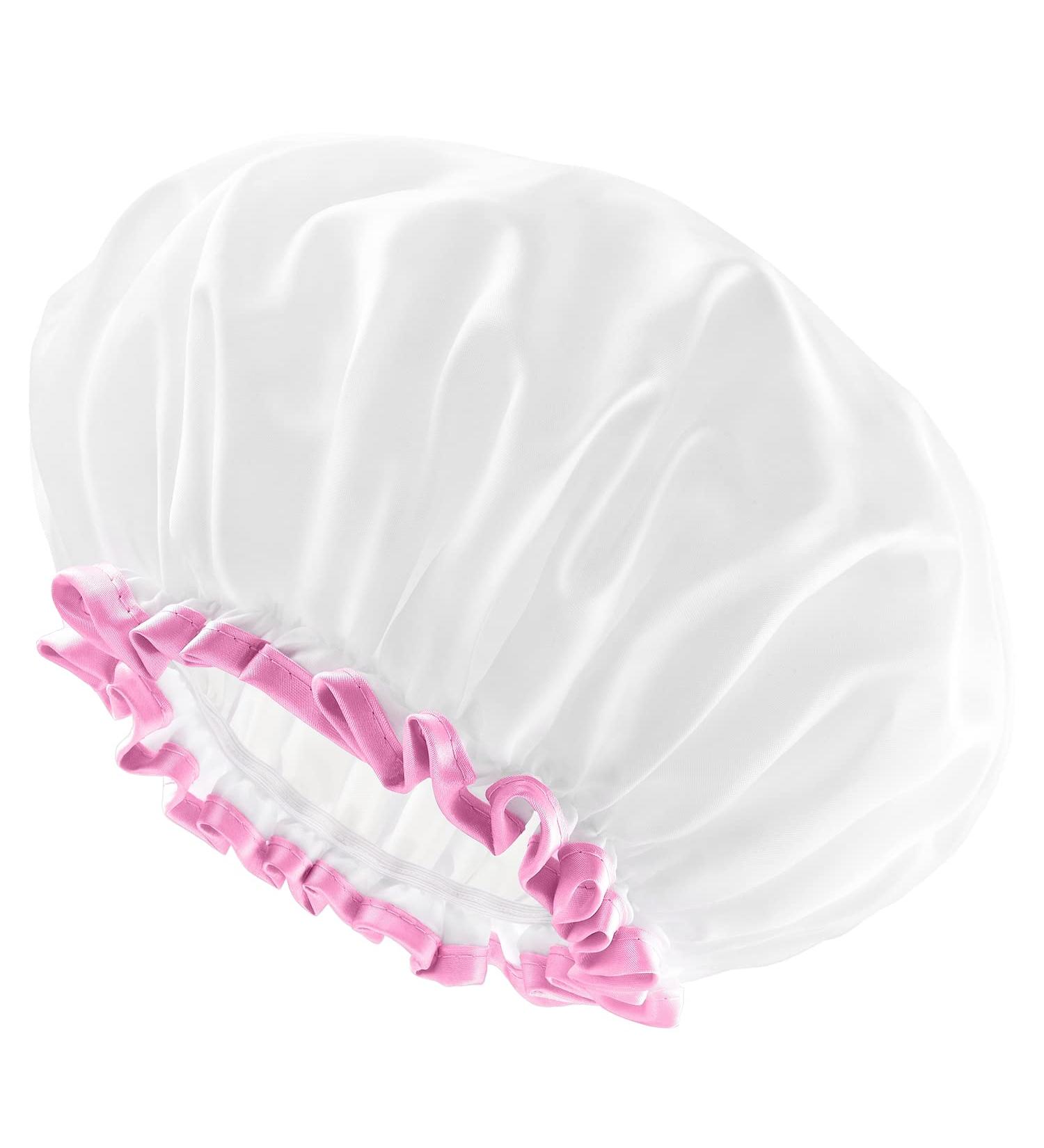 Mikimini XL White Shower Hood for Long Hair - Reusable Waterproof Soft & Flexible Bathing Hair Cover (1 Piece) with Pink Tip - Buy Online on GoSupps.com