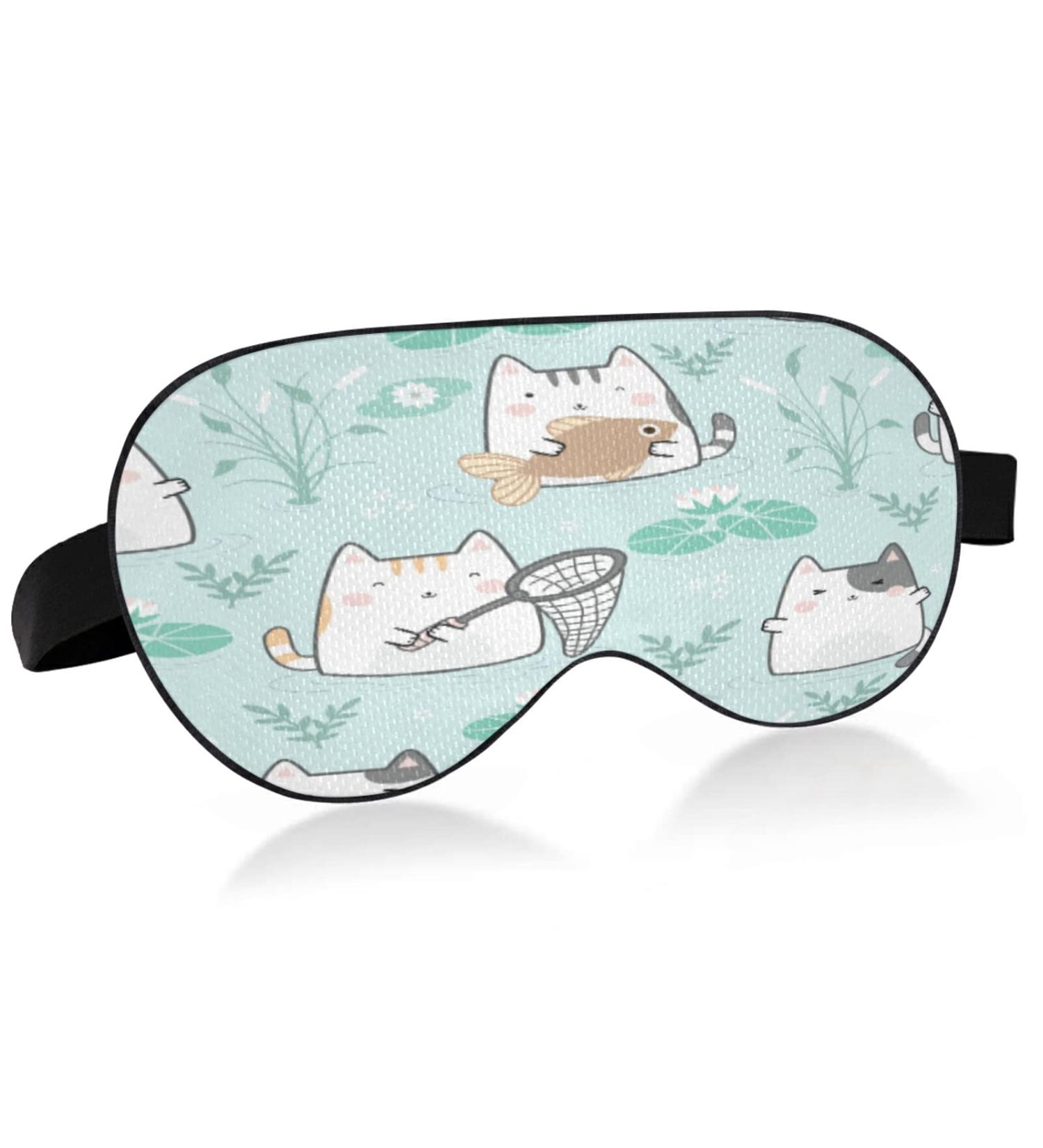 Xigua Cute Cat Breathable Sleeping Eye Mask - Summer Cool Feeling Cover for Rest - Elastic Contoured Blindfold for Women & Men - Ideal for Travel - Buy Online on GoSupps.com