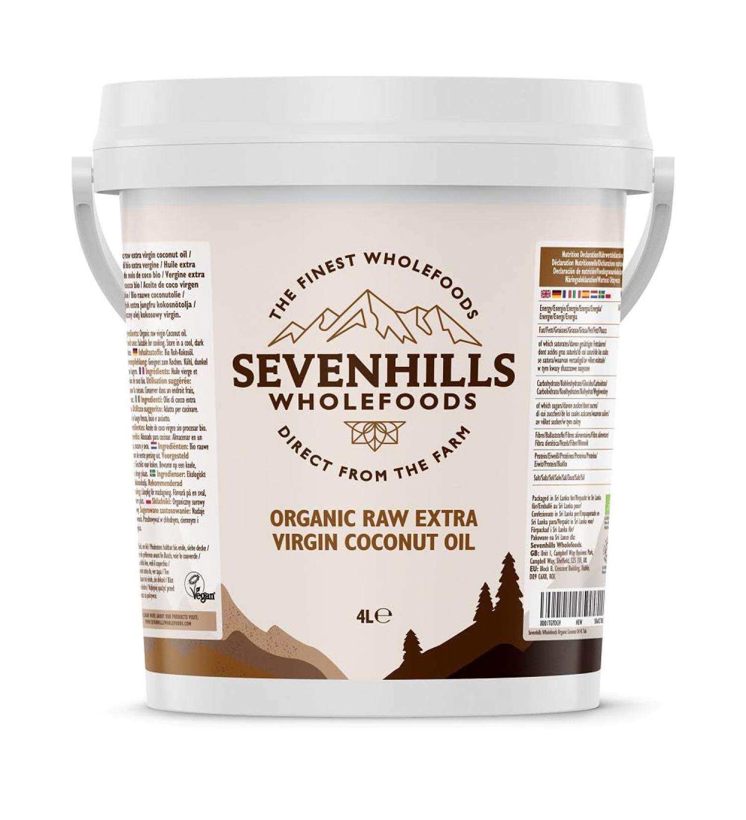 Sevenhills Wholefoods 4L Organic Extra Virgin Raw Coconut Oil - Cold-Pressed | Cooking, Baking, Skin Moisturizer, Hair Conditioner | Recyclable Tub - Buy Online on GoSupps.com