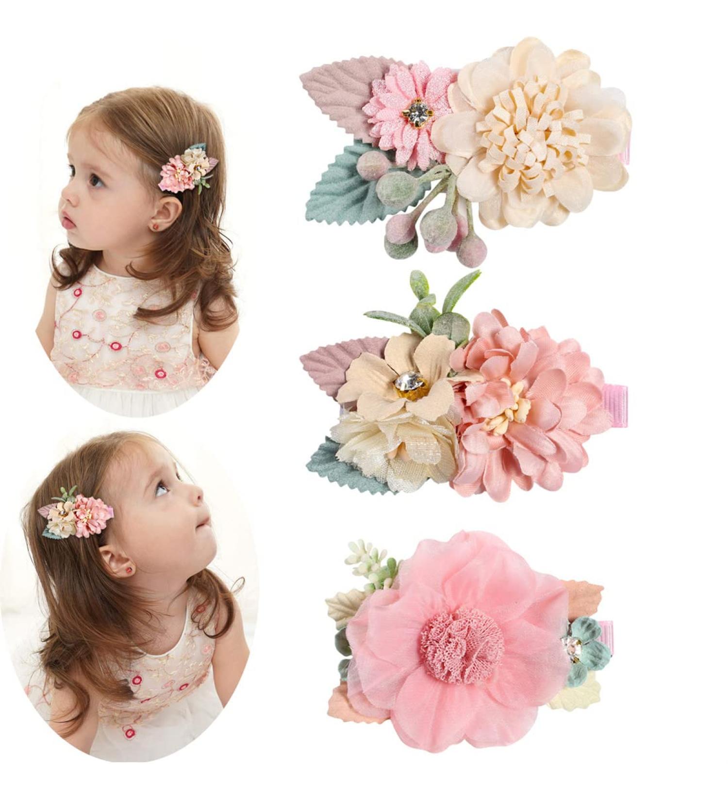 Floral Alligator Hair Clips for Girls - Set of 3 Toddler Bows | Fashion Hair Accessories - Buy Online on GoSupps.com