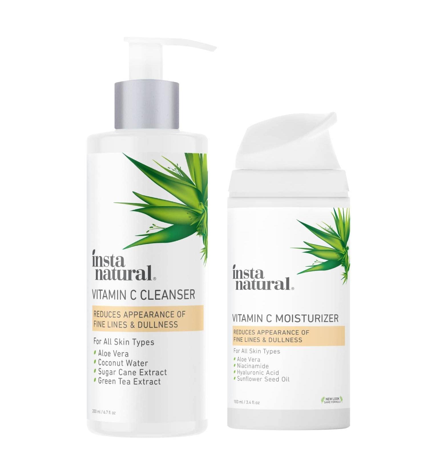 InstaNatural Vitamin C Face Wash & Moisturizer Set | Brightening Cleanser & Hydrating Cream with Hyaluronic Acid, Ferulic Acid & Niacinamide - Buy Online on GoSupps.com