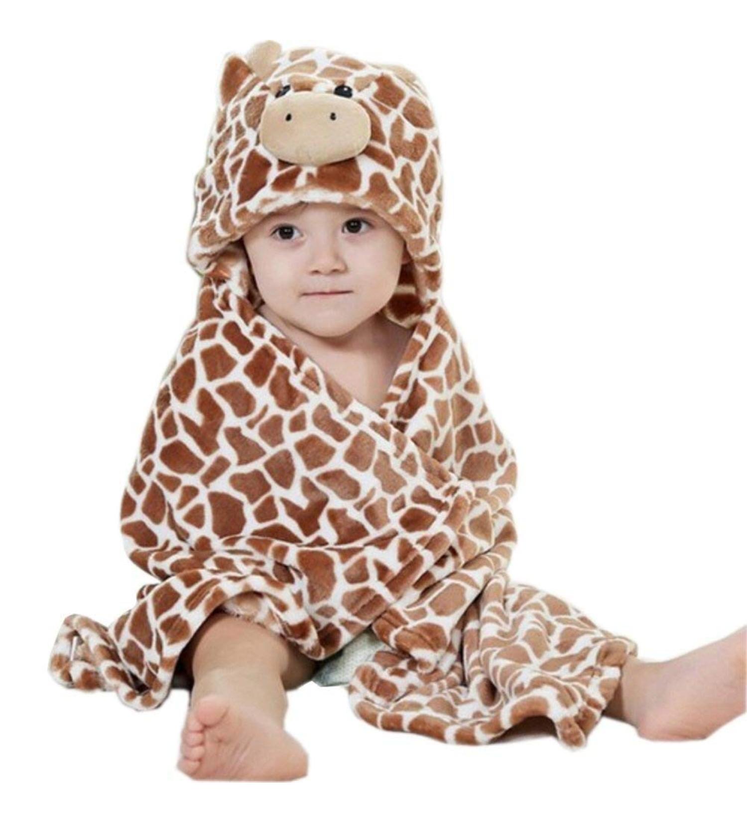 Brown Giraffe Baby Hooded Bathrobe Animal Blanket - Cozy Fleece Flannel - Buy Online on GoSupps.com