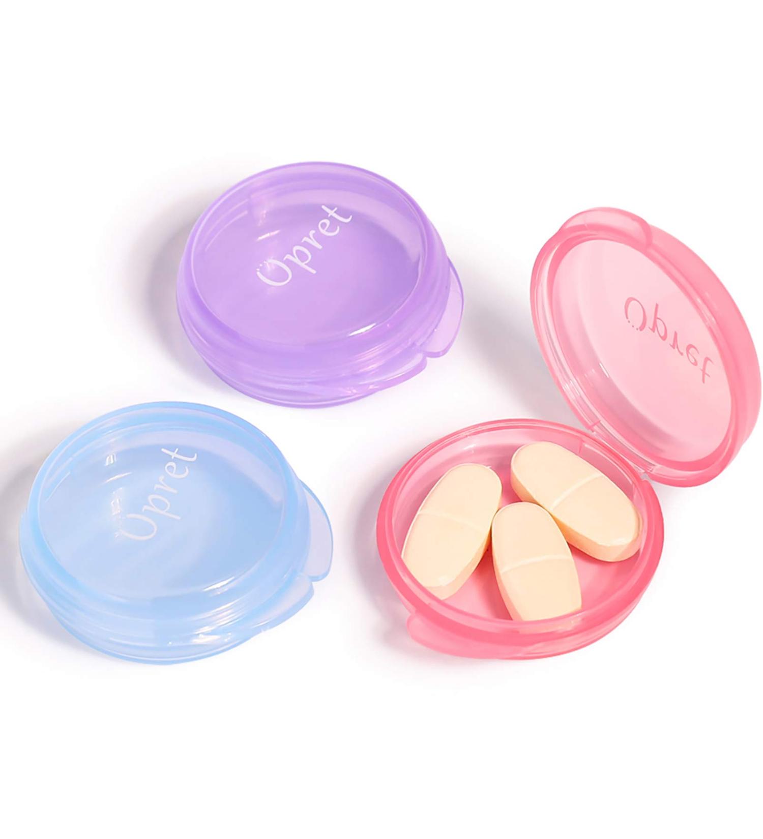 Portable Opret Tablet Box - Compact Pill Organizer for Vitamins & Fish Oil (3 Compartment Blue/Purple/Pink) - Buy Online on GoSupps.com