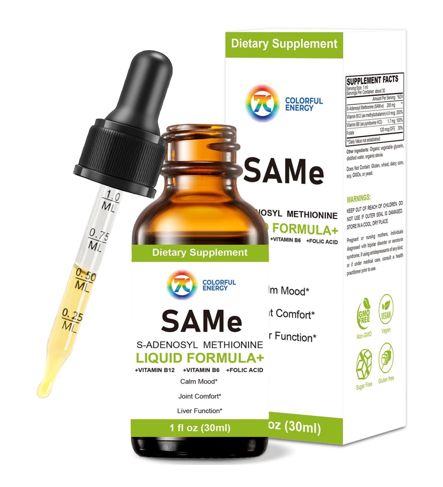 7c Sam e Liquid Supplement (S-Adenosylmethionine) Vitamin B6 B12 Added to Enhance Sam-e Effectiveness 98% Absorption Vegan Non-GMO Gluten-Free 1 Fl Oz - Buy Online on GoSupps.com