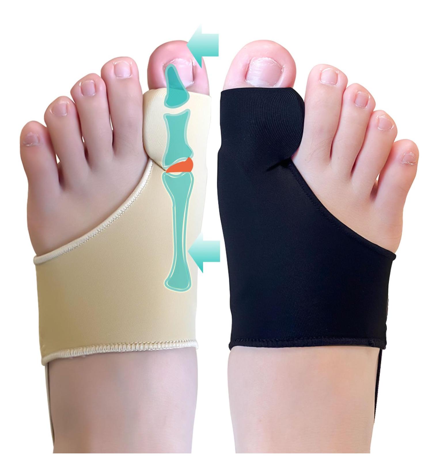 Bunion Sleeve Corrector for Men & Women | Big Toe Straightener & Pain Relief Gel Pads | Hallux Valgus Cushions - Day/Night Use (Black & Beige - Buy Online on GoSupps.com