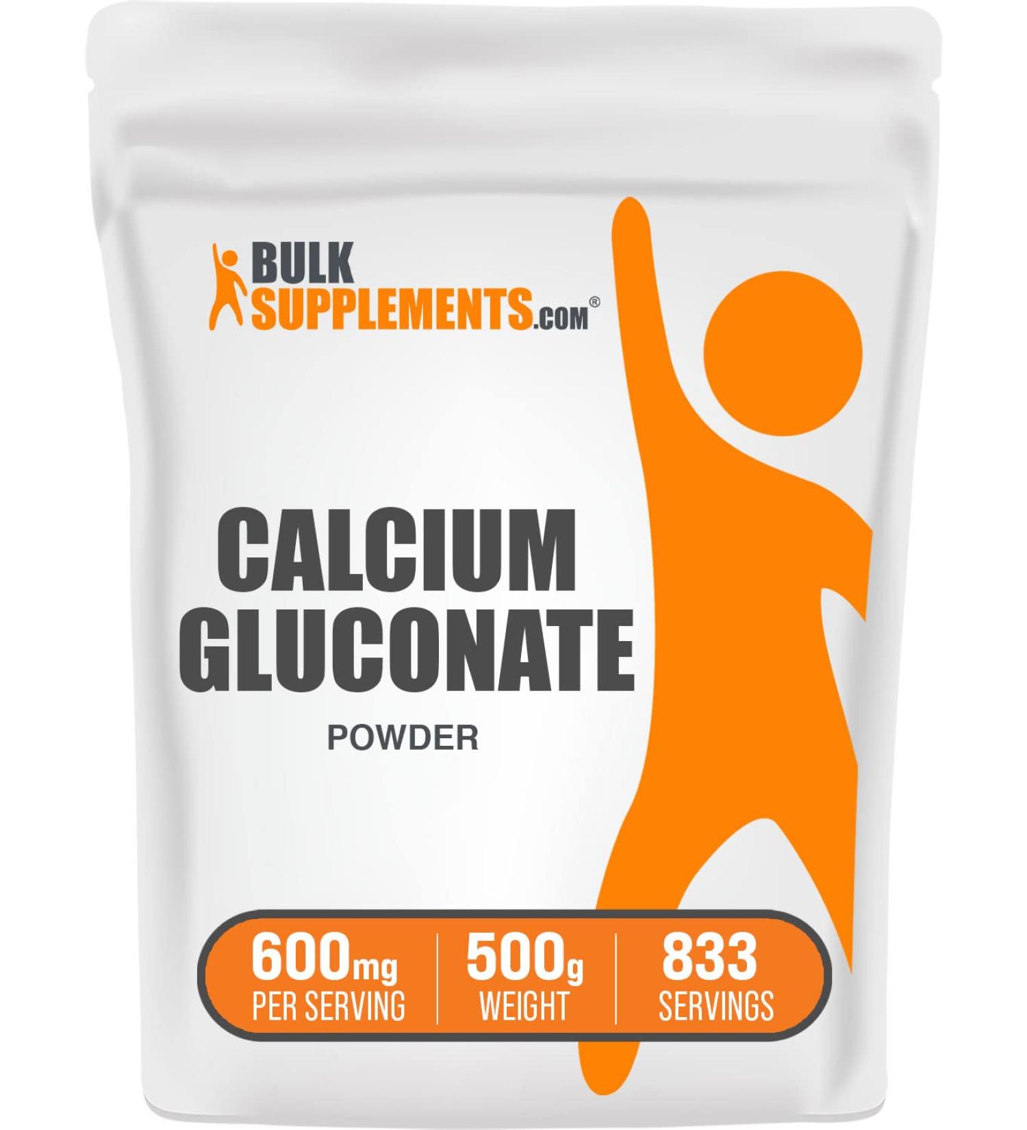 Calcium Gluconate Powder Supplement - 600mg per Serving - 500g (1.1 lbs) Pack - BulkSupplements.com - Buy Online on GoSupps.com