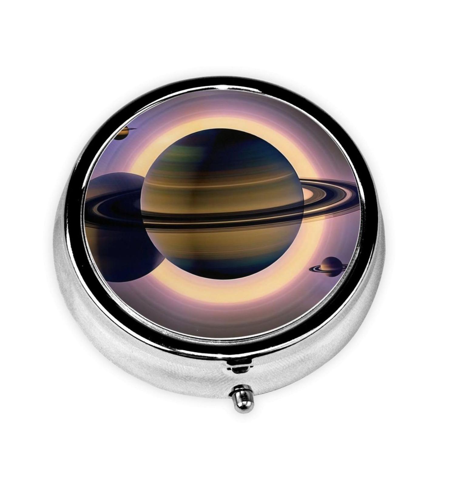 Beautiful Saturn Portable Pill Box - Round Mini 3-Compartment | Travel-Friendly Metal Design for Small Pills - Buy Online on GoSupps.com