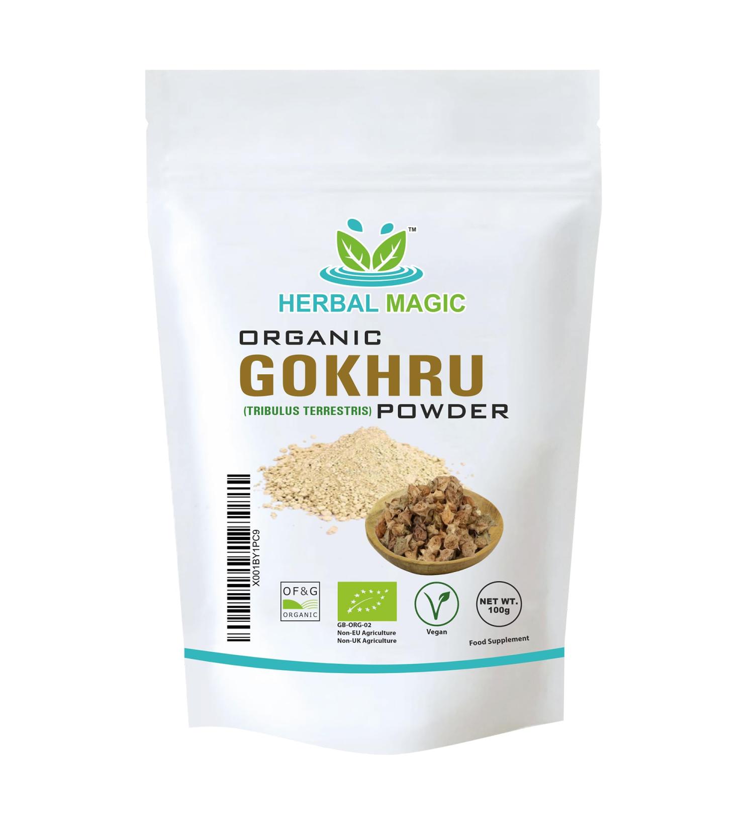 Organic Terrestris Powder/Gokhru - Ayurvedic Herb Free from Fillers & Preservatives - 100g UK Organic Certified - Herbal Magic - Buy Online on GoSupps.com