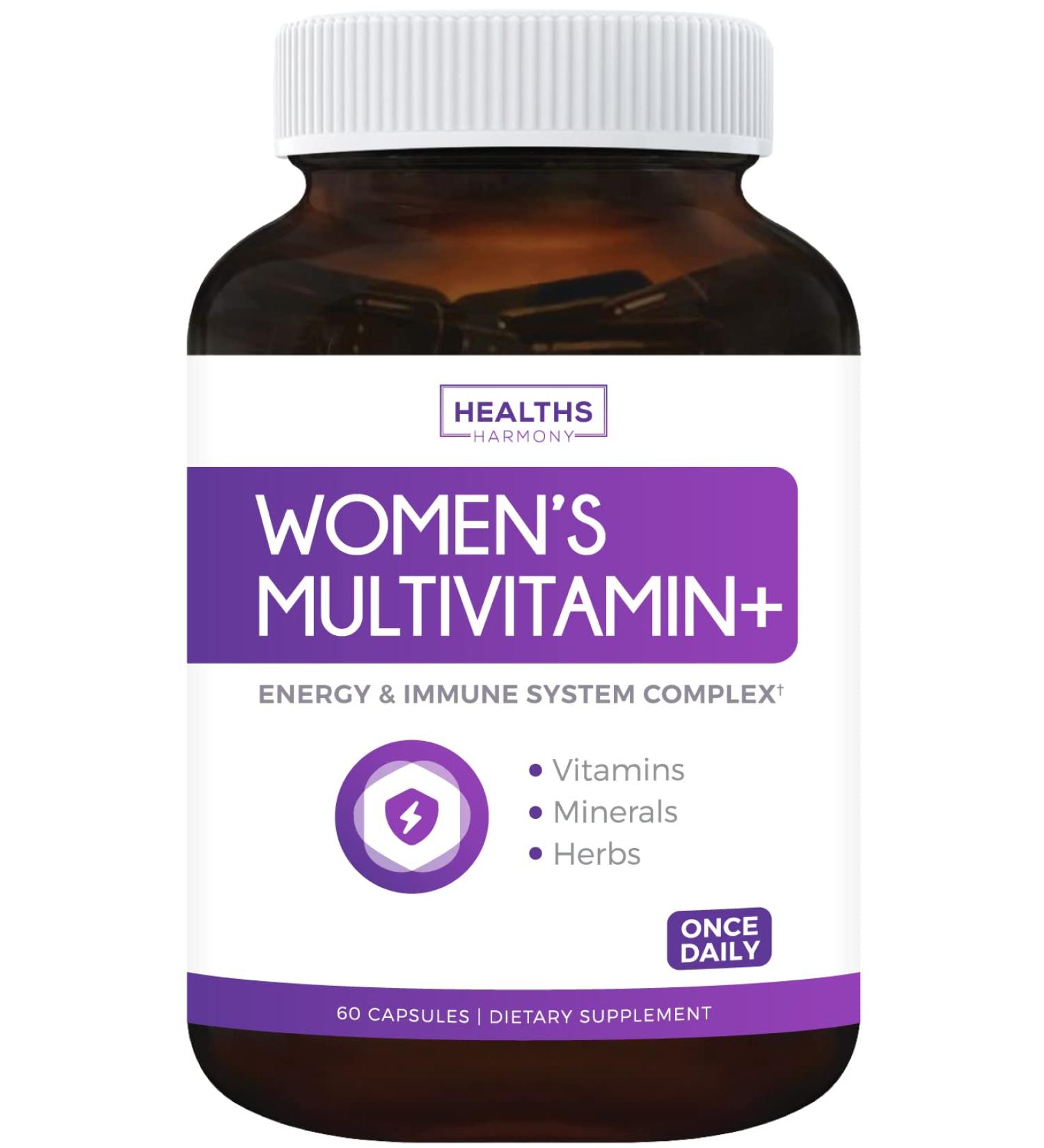 Non-GMO Women's Multivitamin with Minerals for Energy Boost, Antioxidants, Hair & Eye Health - 60 Capsules - Buy Online on GoSupps.com