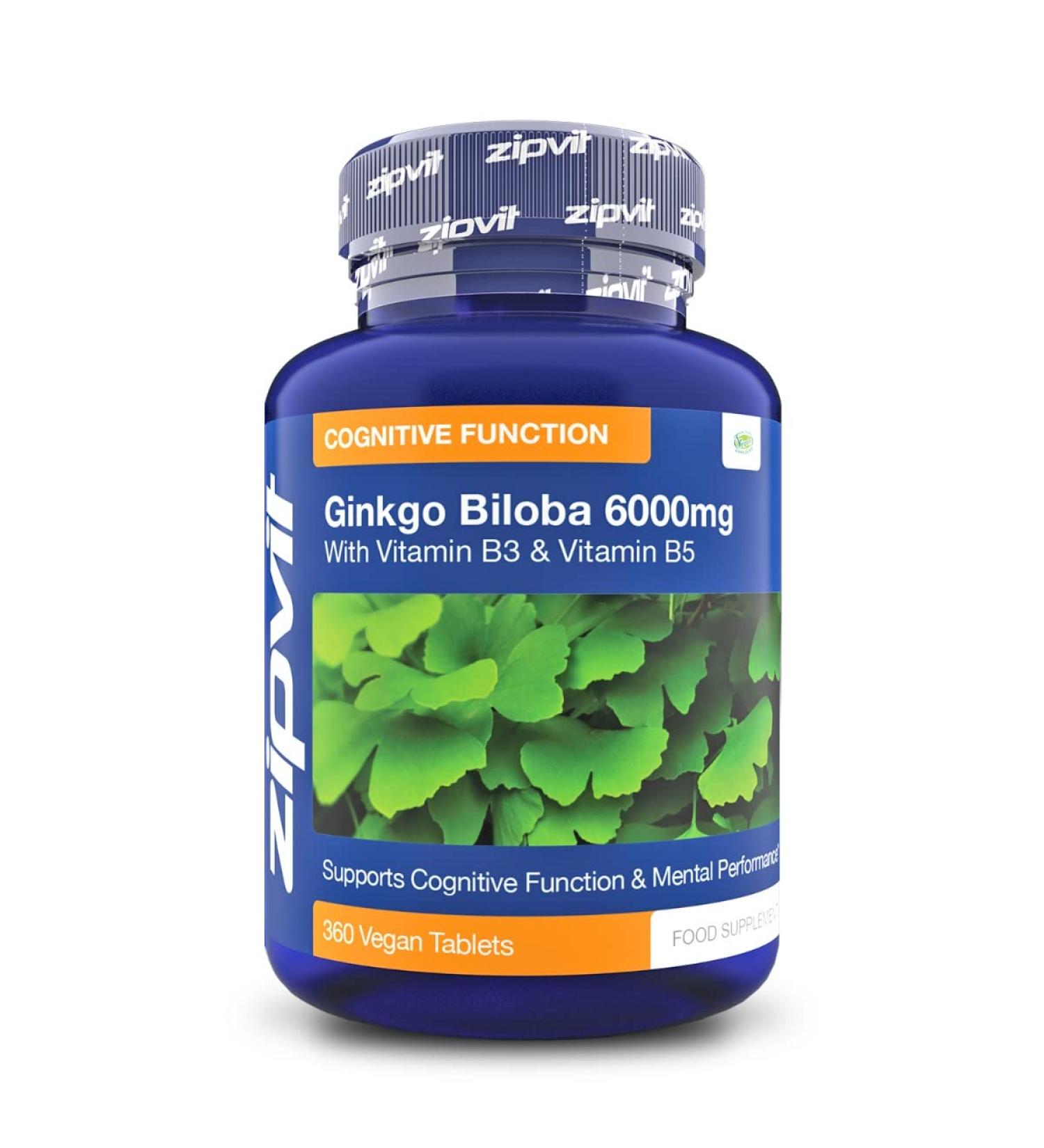 Ginkgo Biloba 6000mg Standardised Leaf Extract 360 Vegan Tablets with Vitamin B3 & B5 | Supports Focus, Mental Performance & Energy | Vegetarian Society Approved | 12 Months Supply - Buy Online on GoSupps.com