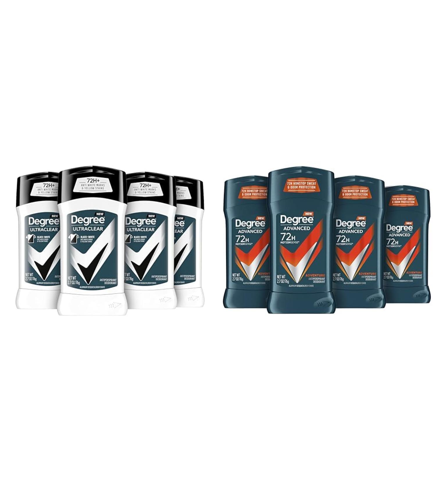 Degree Men UltraClear Antiperspirant Deodorant Black + White 4 count 72-Hour Sweat & Men Antiperspirant Deodorant Adventure 4 Count For Freshness and Odor Protection 2.70 Ounce (Pack of 4) Body Deodorant + Deodorant 4 Count - Buy Online on GoSupps.com