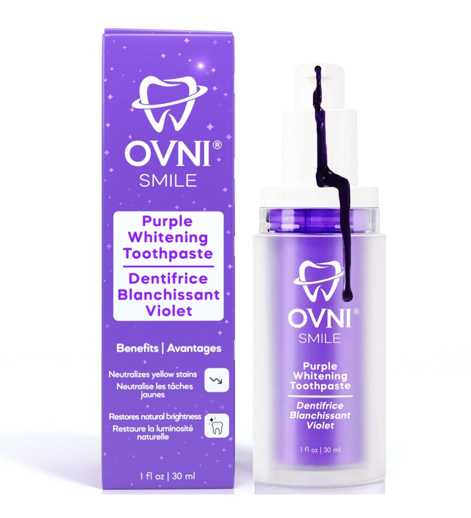 OVNI SMILE Purple Whitening Toothpaste for Sensitive Teeth Color Corrector for Yellow Stains Fluoride-Free Enamel Safe Vegan & Gentle 30ml Toothpaste for Teeth Whitening - Buy Online on GoSupps.com