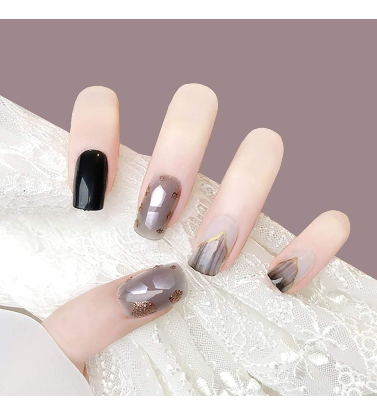 Sethexy Square Black False Nails - 24 Medium Acrylic Nail Tips for Women & Girls | Banish White Fingernails - Buy Online on GoSupps.com