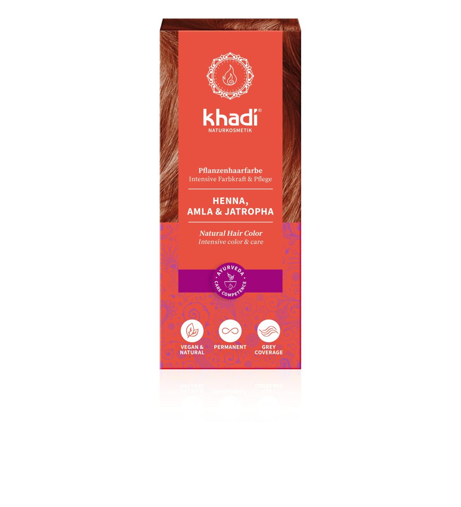 Khadi Henna Amla & Jatropha Hair Color - 100% Natural Vegan Hair Dye for Rich Mahogany & Deep Red - Strong Healthy Hair (100g) - Buy Online on GoSupps.com