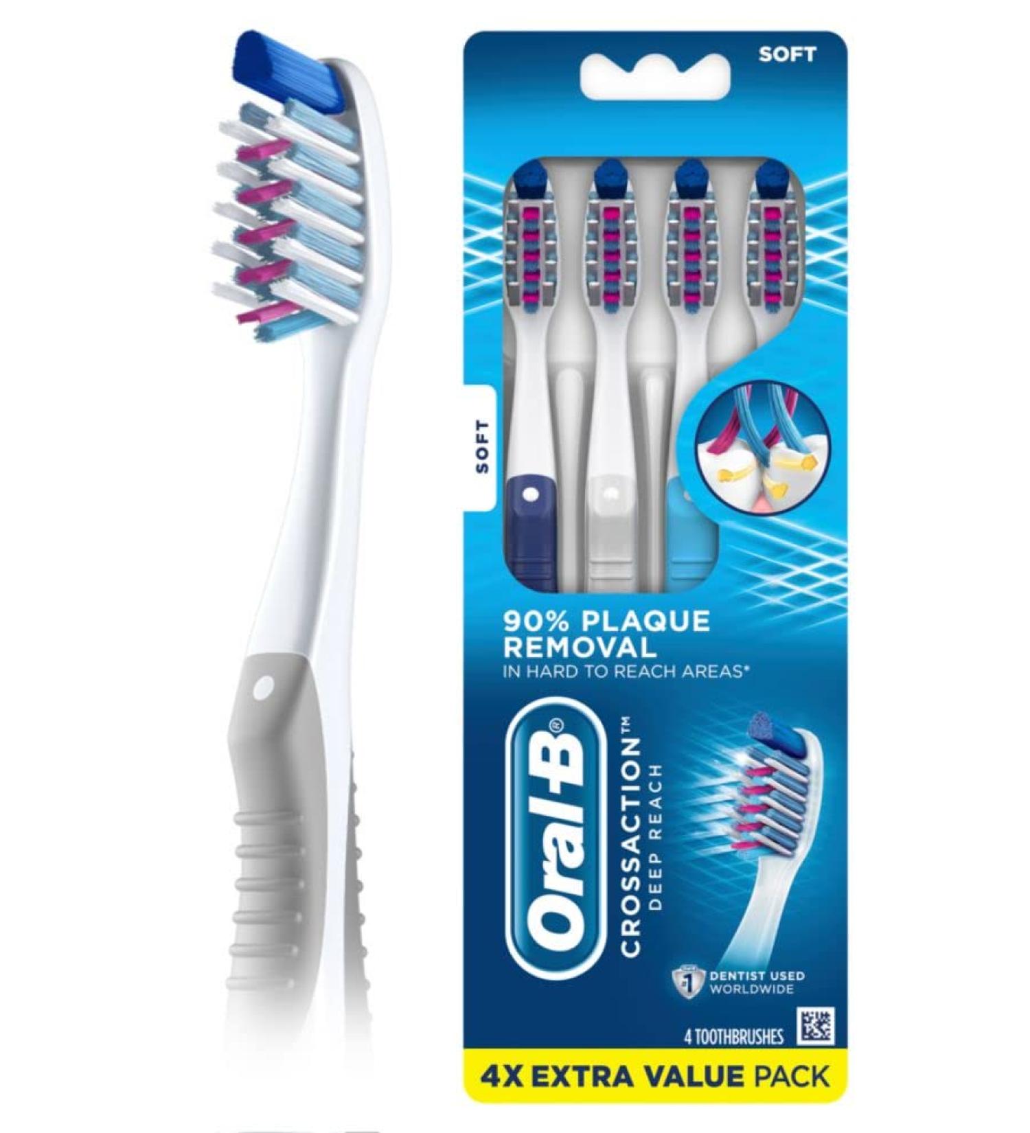 Oral-B CrossAction Deep Reach Soft Toothbrushes - 4 Count Pack - Buy Online on GoSupps.com