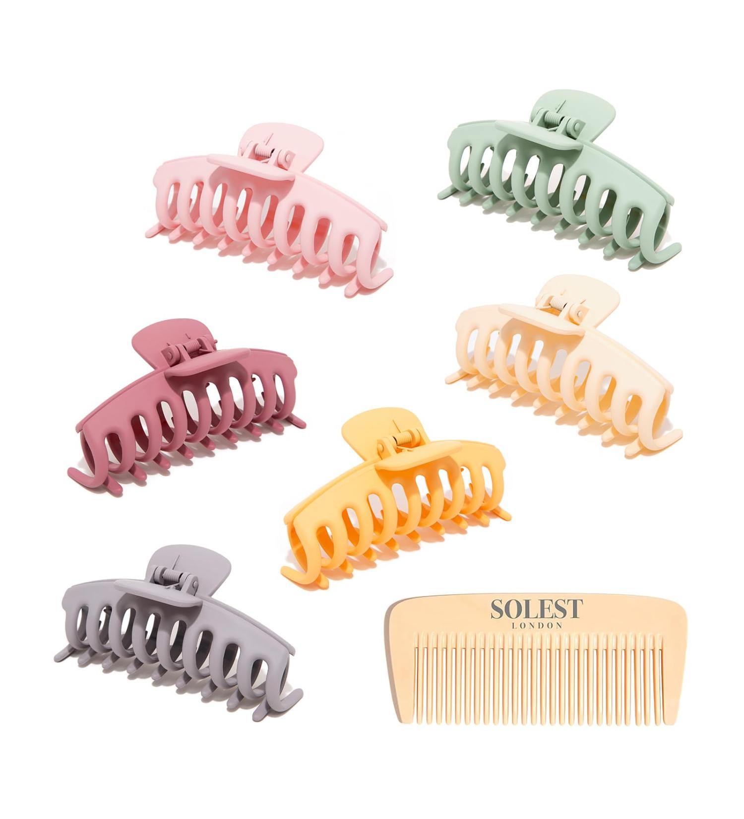 Solest London Hair Claw Clips - Pack of 6 Claw Clip for Women and Girls - 6 Trendy Coloured Claw Clip - 4.3 inch - Hair Claw Clips for all Hair with a hair comb gift (Pastel Matte) - Buy Online on GoSupps.com