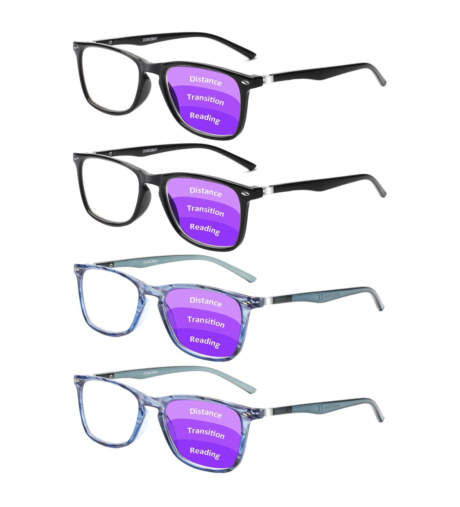 Buy 4 Pack Progressive Multifocus Reading Glasses for Men & Women - Spring Hinge Blue Light Blocking Mixed Colors 2.25x Magnification - Buy Online on GoSupps.com