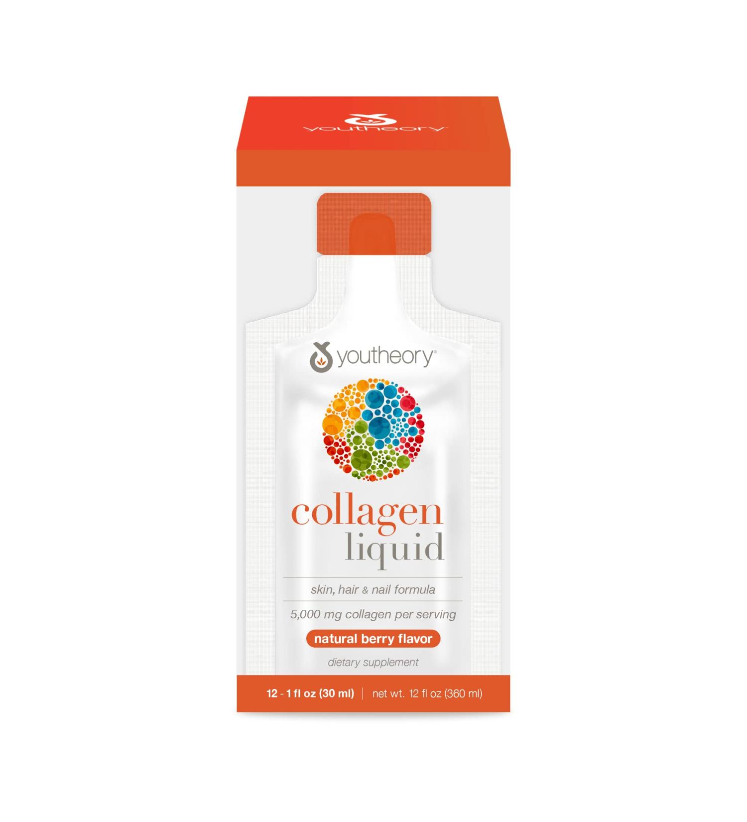 Youtheory Liquid Collagen Natural Berry - 12 Tubes (1 fl oz each) | Boost Skin & Joint Health - Buy Online on GoSupps.com