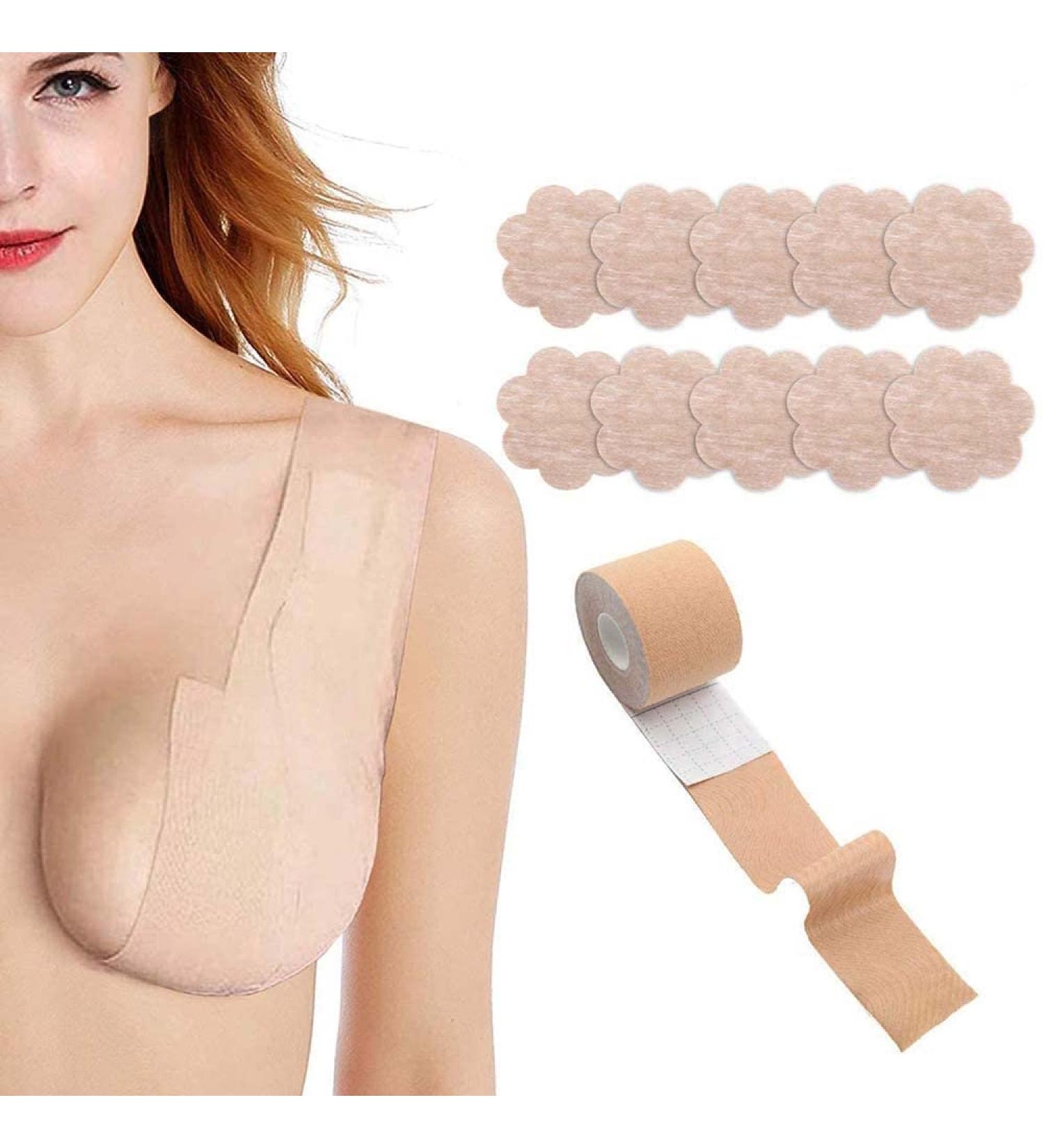 Breathable Boob Tape & Nipple Cover Set | Breast Lift Athletic Tape with Petals - A-E Cup | Disposable Adhesive Bra for Large Breasts - Buy Online on GoSupps.com