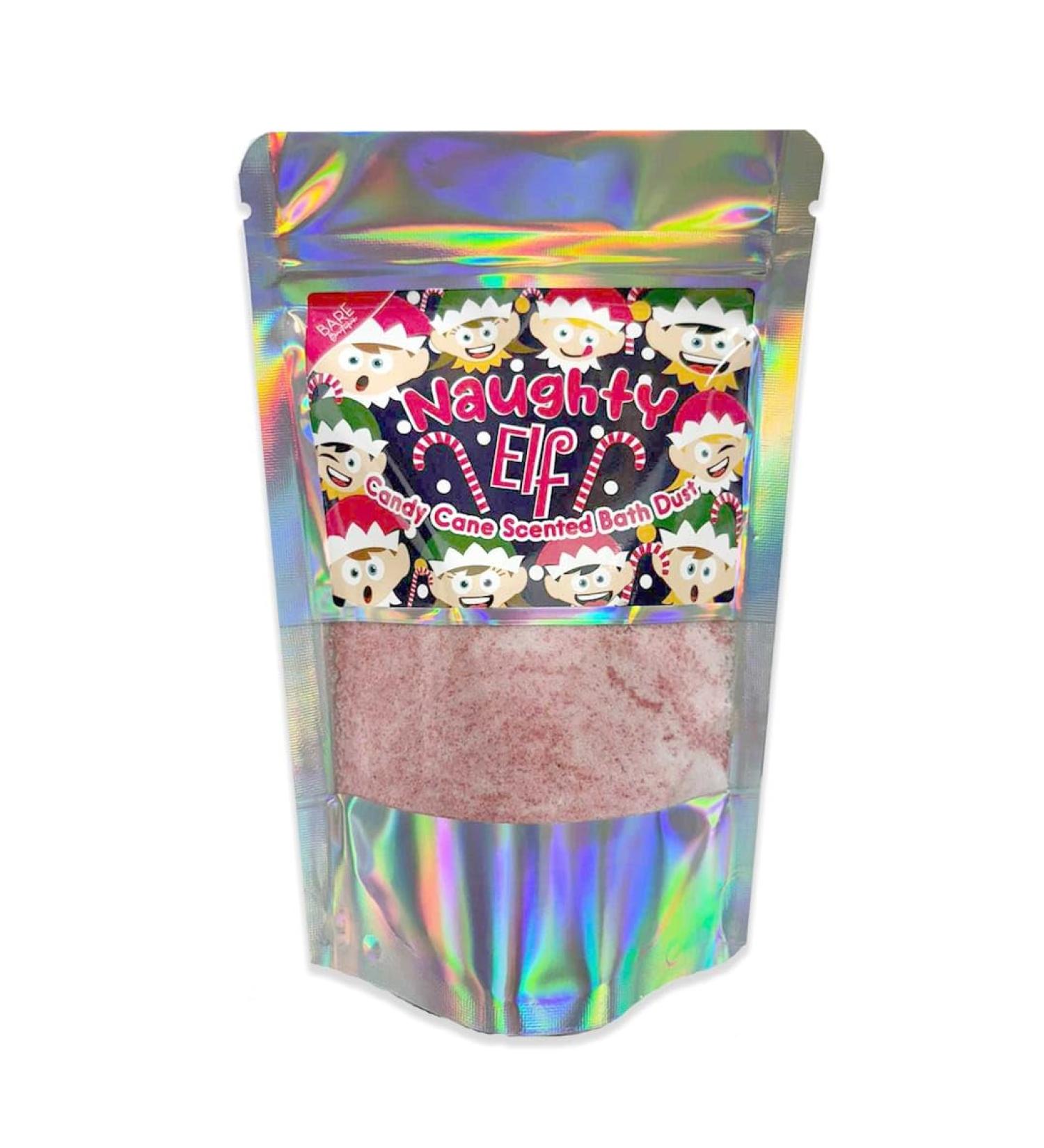 Naughty Elf 120g Bath Dust. Candy Cane Scented Bath dust. Vegan no SLS no Mess. Children's Stocking Filler Christmas Eve Box Addition Advent Calendar Filler. Naughty Elf Dust