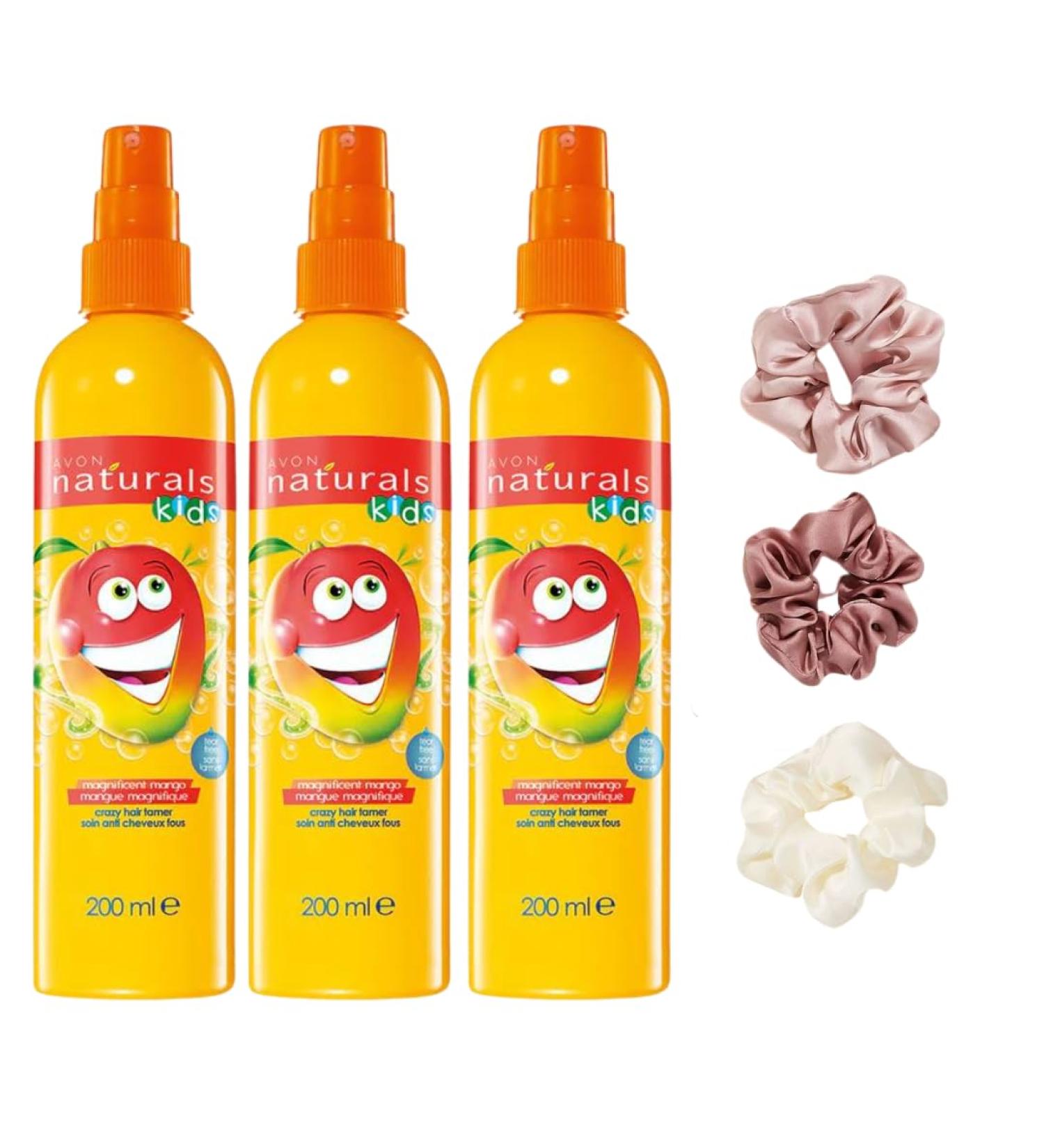 Hair Detangler Kit Trio - 3 Mango Detangling Sprays and 3 Satin Scrunchies. - Buy Online on GoSupps.com