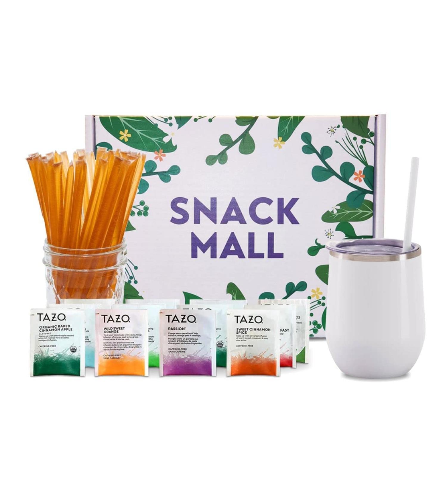 Tea Gift Set for Tea Lovers - 12 Uniquely Flavored Teas, Honey Straws, Insulated Tumbler Cup - Buy Online on GoSupps.com