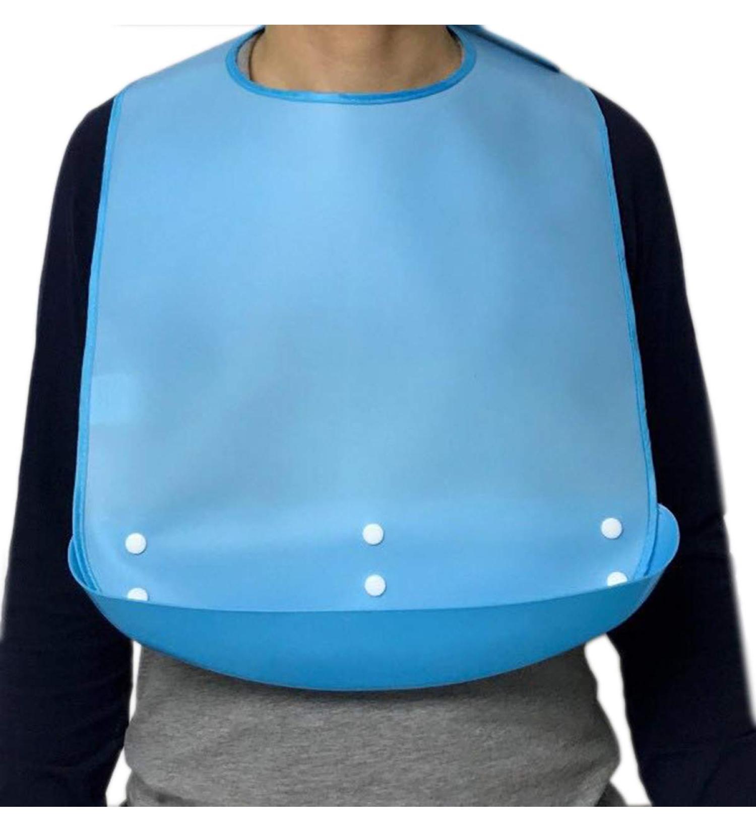 Waterproof Silicone Adult Bib with Removable Pocket - Washable Cloth Protector for Men and Women (Blue) | YYGMSS - Buy Online on GoSupps.com