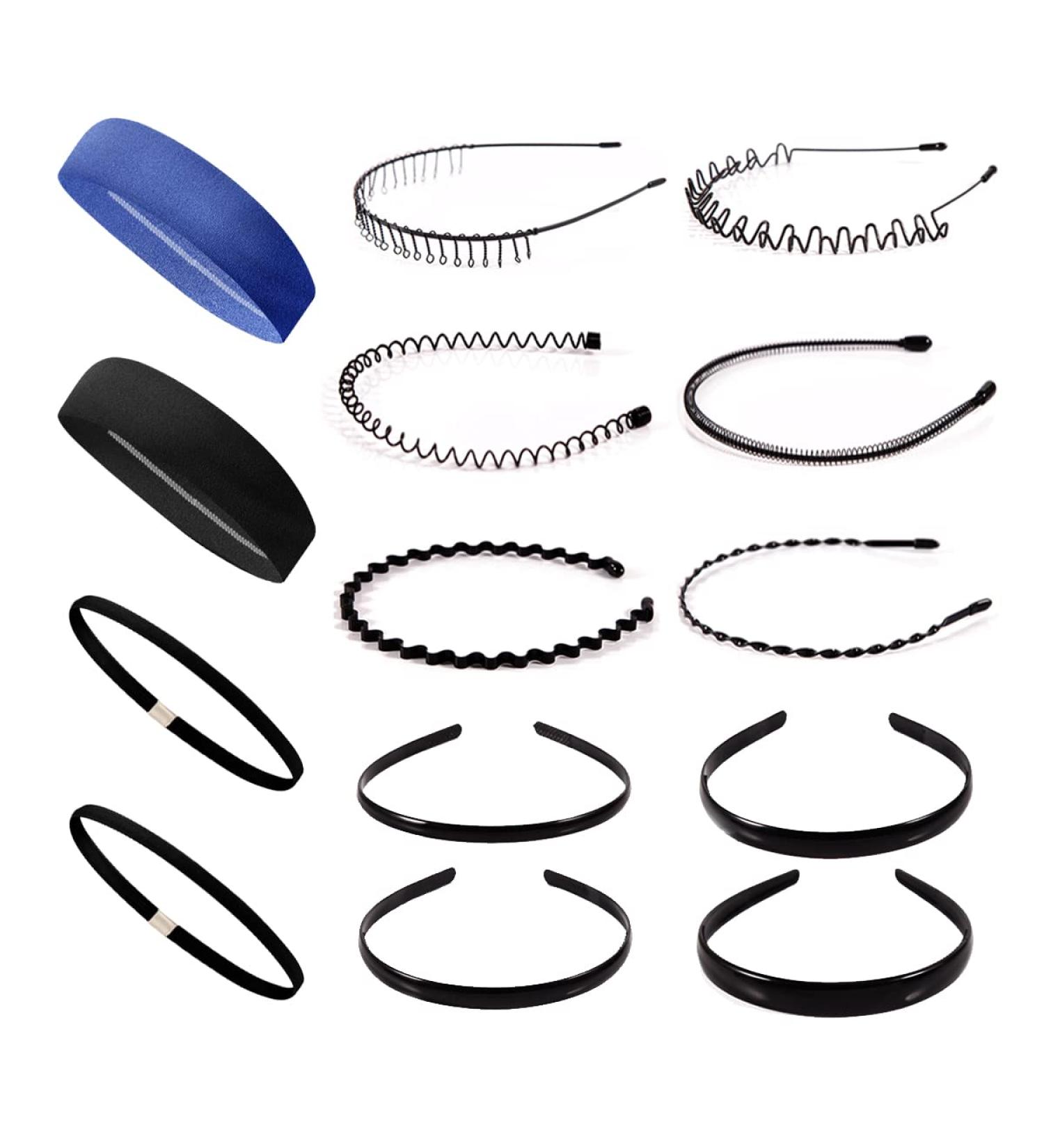 14pcs Multi-Style Unisex Hair Bands - Flexible Wavy Metal Headbands for Men & Women | Sports & Casual Use - Buy Online on GoSupps.com