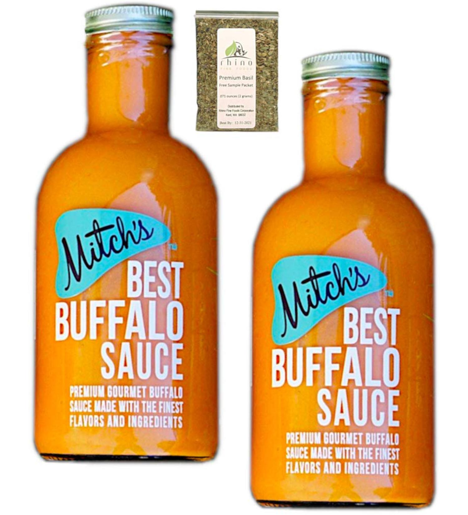 Mitch's Best Buffalo Sauce  Just The Right Heat & Just The Right Bite Delicious  Rich & Creamy  Premium Artisan Sauce  16 oz (Pack of 2) + Includes-Free Basil Leaves from Rhino Fine Foods  .071 oz - Buy Online on GoSupps.com