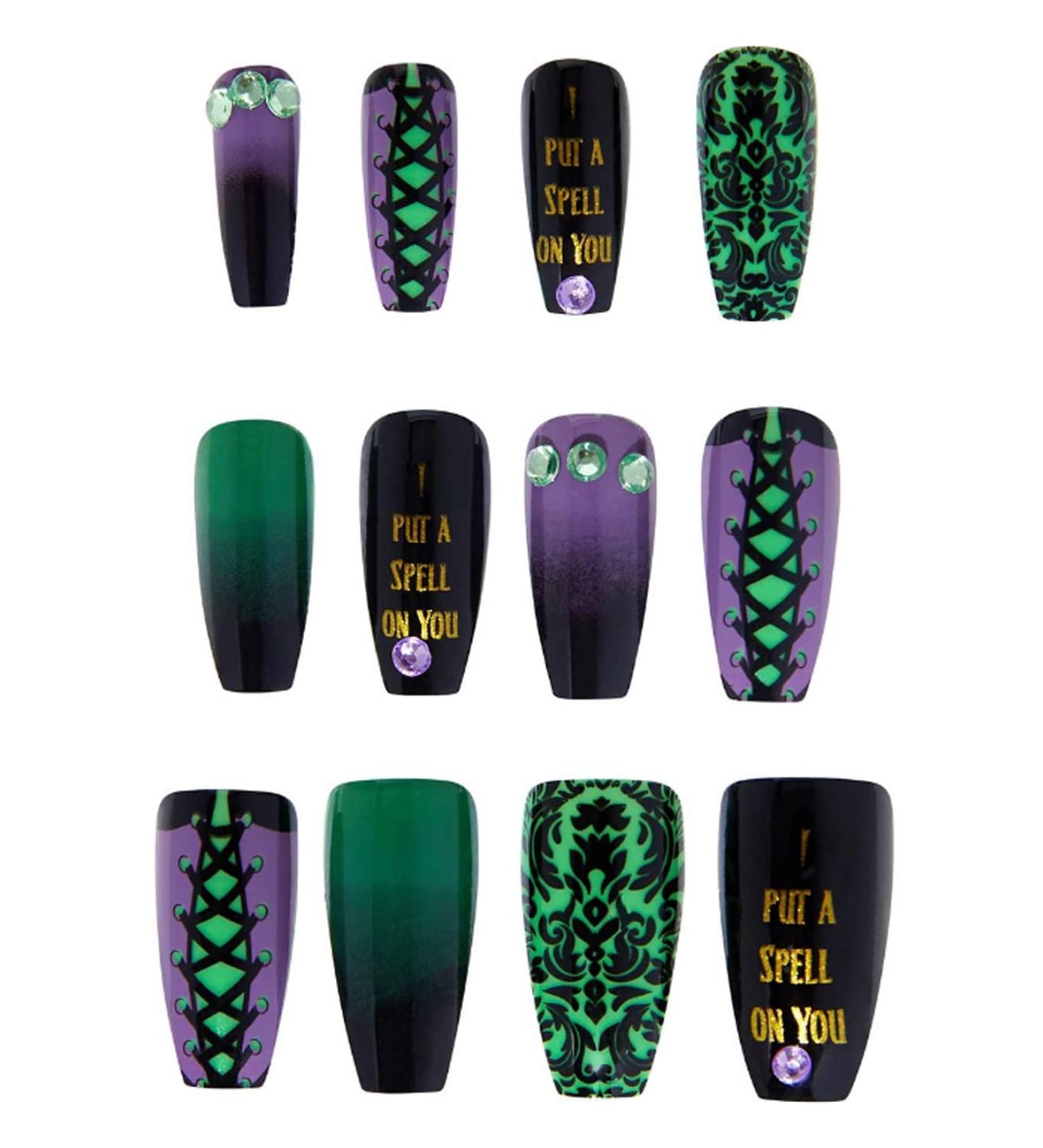 Hocus Pocus Inspired Press On Nails - Sanderson Sisters Collection | 24 Self-Adhesive Stick On Nails for Quick & Colorful Manicure - Buy Online on GoSupps.com