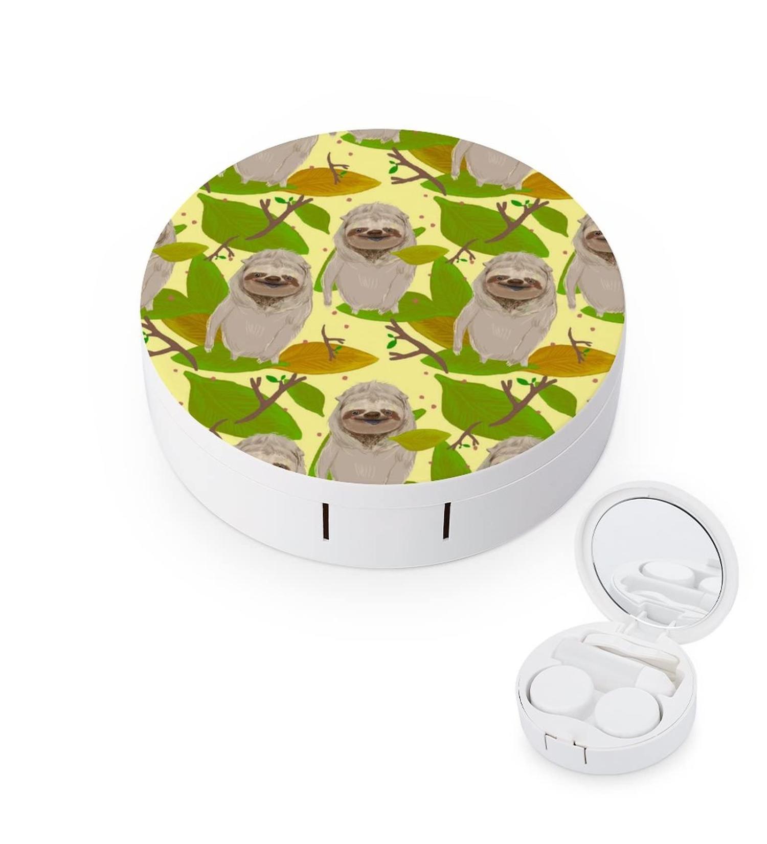 Lets Sloths Round Case For Contact Lens Kit Storage Box with Mirror Printed - Buy Online on GoSupps.com